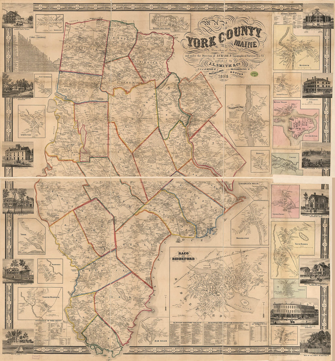 This old map of Map of York County, Maine from 1856 was created by J. Chase, J.L. Smith Co in 1856