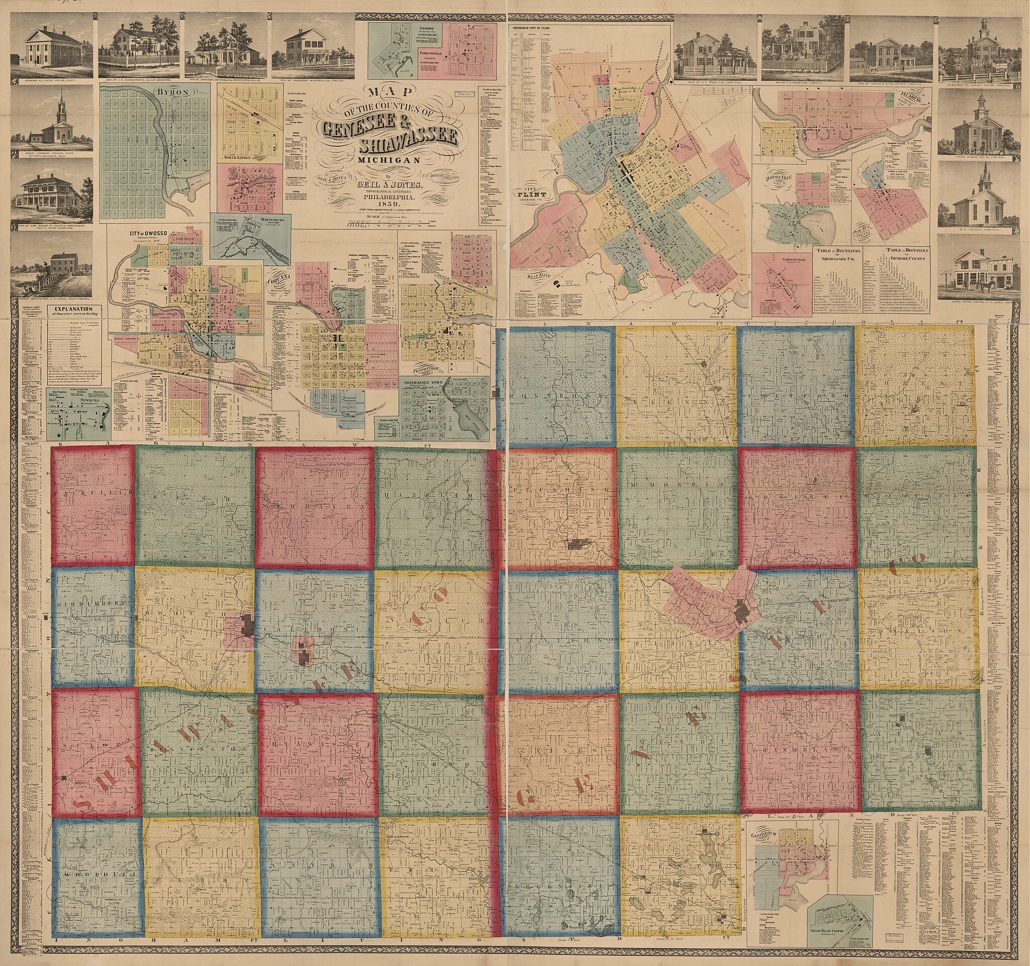 This old map of Map of the Counties of Genesee & Shiawassee, Michigan, from 1859 : from Actual Surveys & Official Records was created by J. E. (John E.) Bush, Geil and Jones, Herline & Hensel in 1859