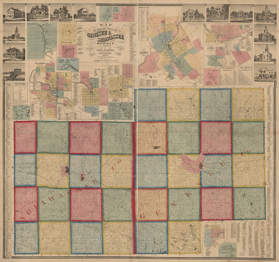 This old map of Map of the Counties of Genesee & Shiawassee, Michigan, from 1859 : from Actual Surveys & Official Records was created by J. E. (John E.) Bush, Geil and Jones, Herline & Hensel in 1859