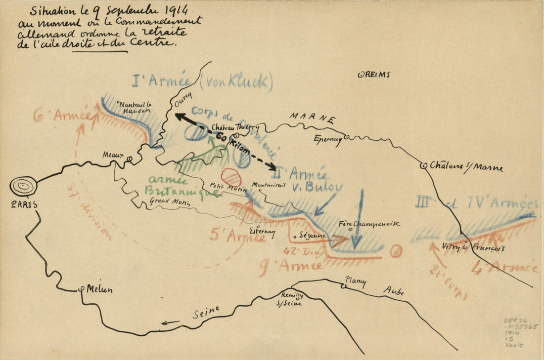 This old map of Situation Le 9 Septembre from 1914 La Veille De La Bataille De La Marne : France was created by in 1914