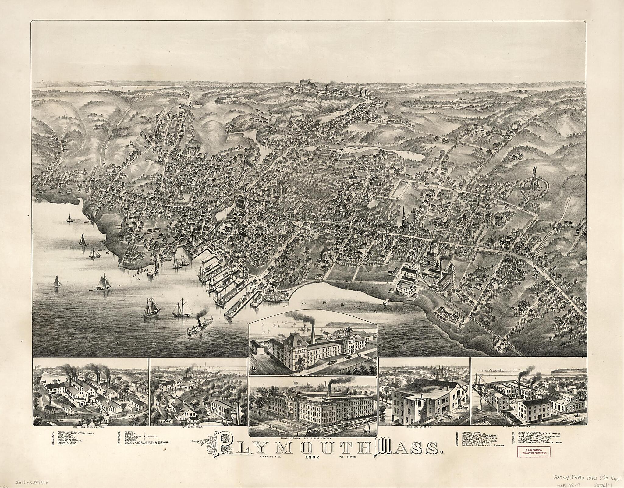This old map of Plymouth, Massachusetts, from 1882 was created by O.H. Bailey & Co in 1882