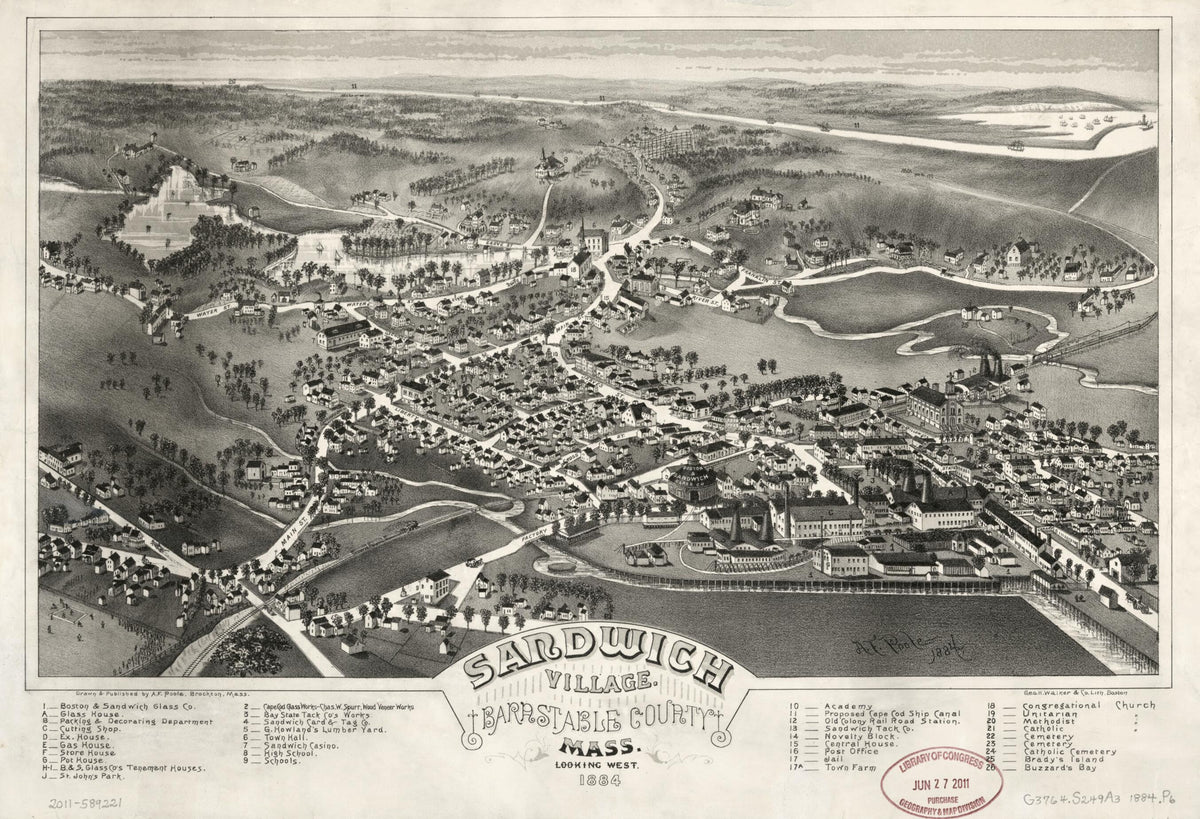 Sandwich Village, Barnstable County, Massachusetts, Looking West, 1884 (Sandwich Village, Barnstable County, Massachusetts, Looking West, 1884) by Relic Map Company