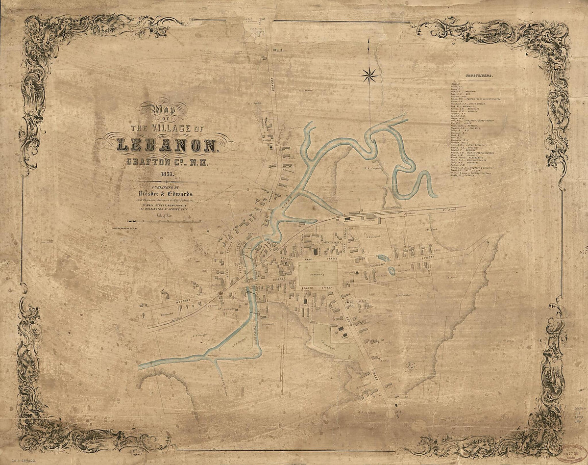 Map of the Village of Lebanon, Grafton County, New Hampshire, 1853 by Relic Map Company