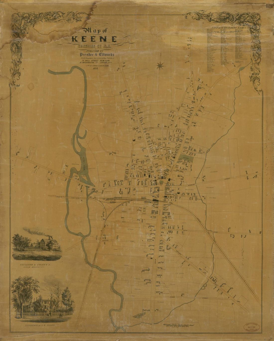 This old map of Map of Keene, Cheshire Co., New Hampshire (Map of Keene, Cheshire County, New Hampshire) from 1853 was created by Presdee & Edwards, Sarony & Major in 1853