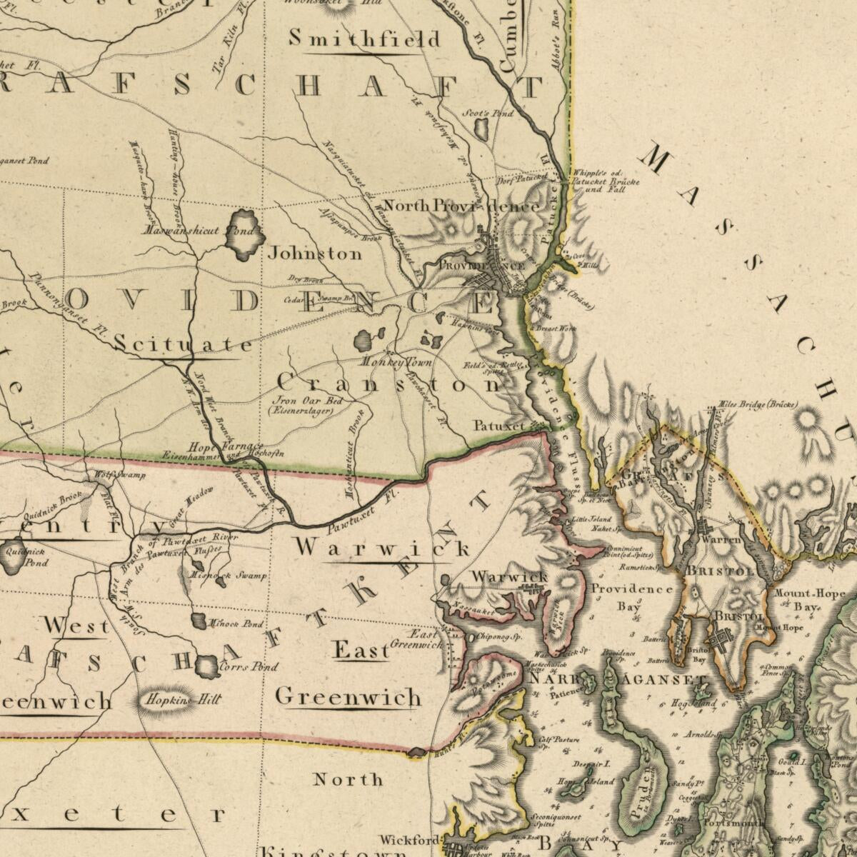 This old map of Rhode Island from 1797 was created by Carl Ernst Bohn, Heinrich Kliewer, D. F. Sotzmann in 1797