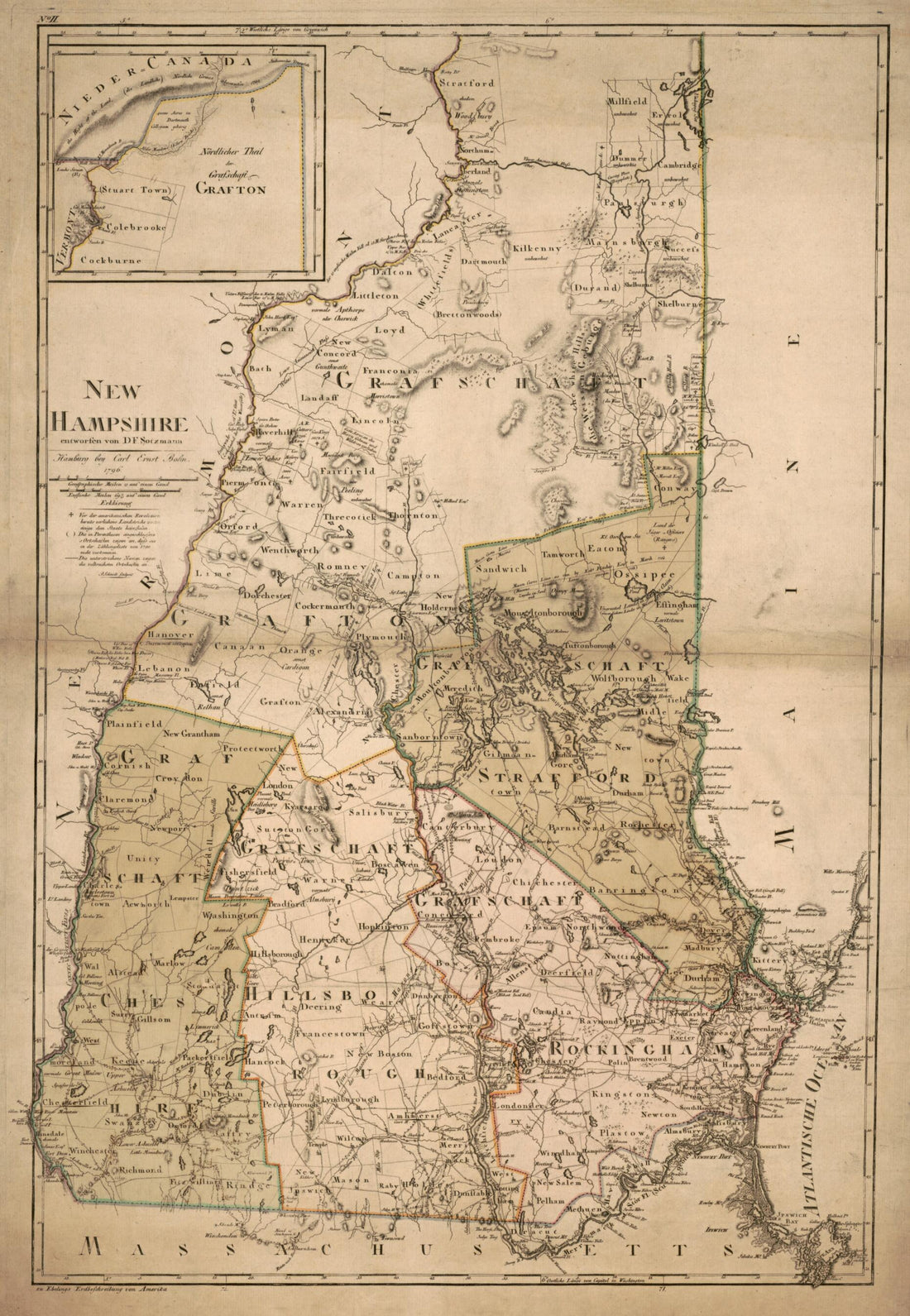This old map of New Hampshire from 1796 was created by Carl Ernst Bohn, Paulus Schmidt, D. F. Sotzmann in 1796