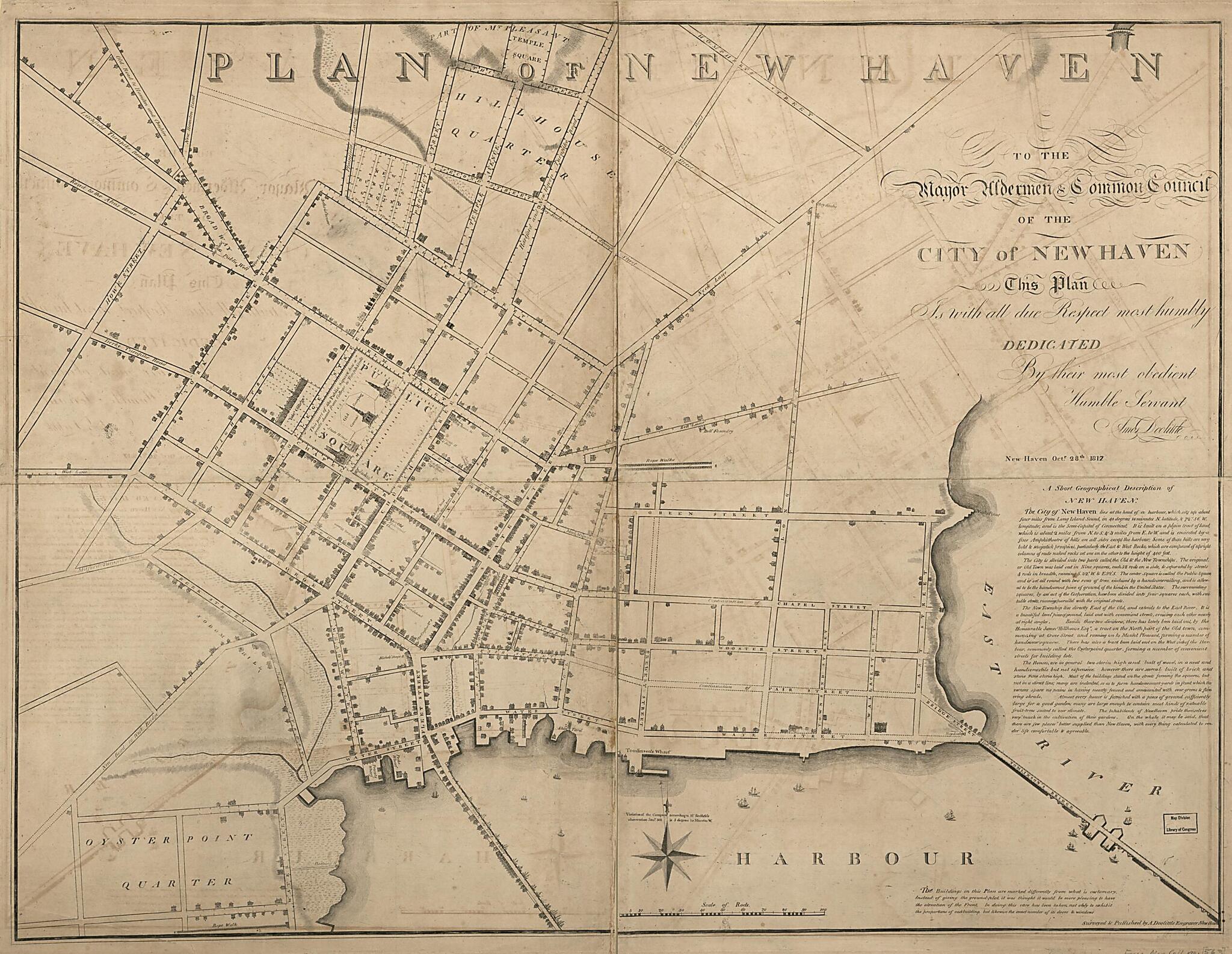 This old map of Plan of New Haven from 1817 was created by Amos Doolittle in 1817