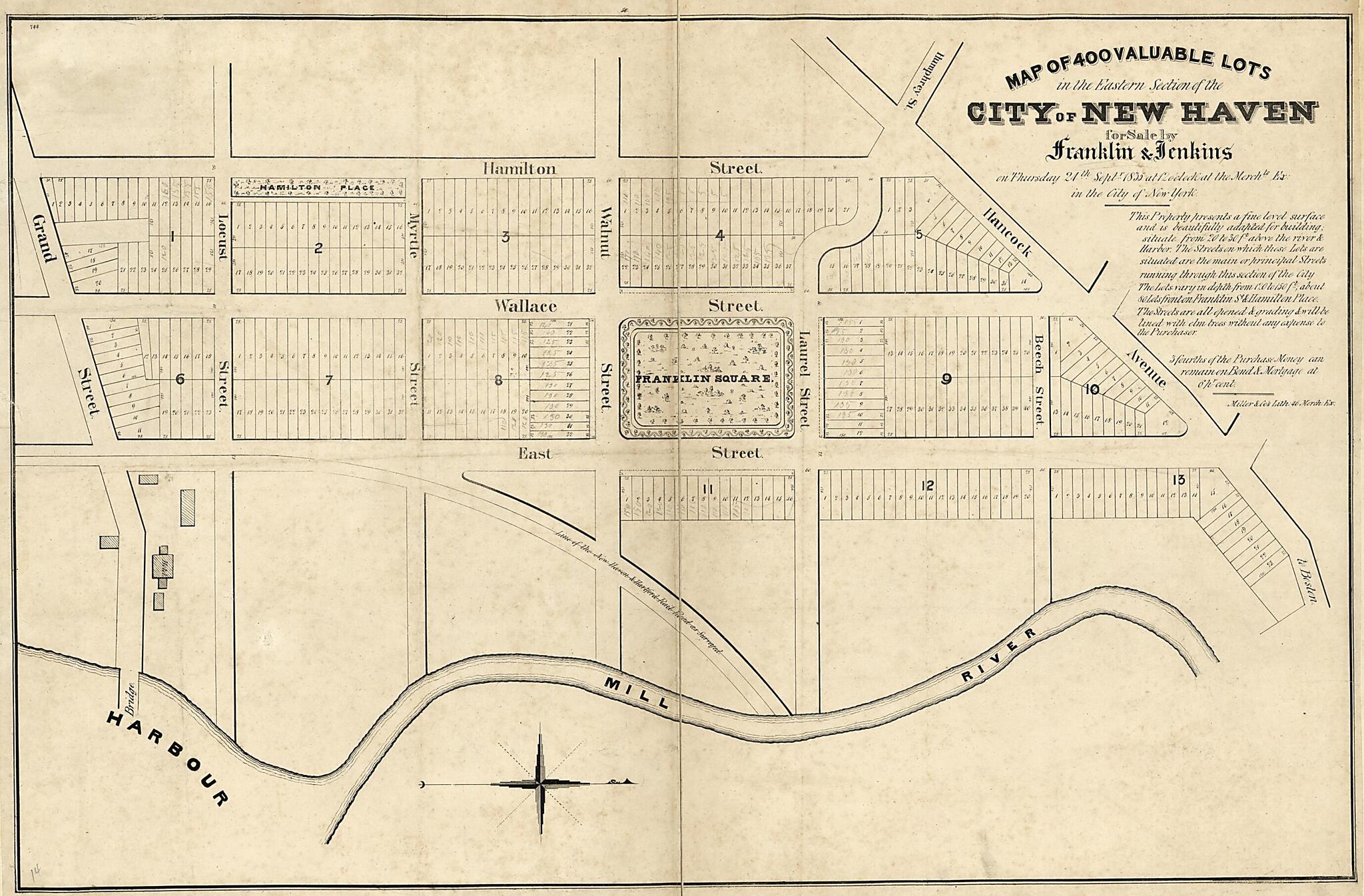 Map of 400 Valuable Lots In the Eastern Section of the City of New Haven : for Sale by Franklin & Jenkins On Thursday 24th Septr. 1835 at 12 O&