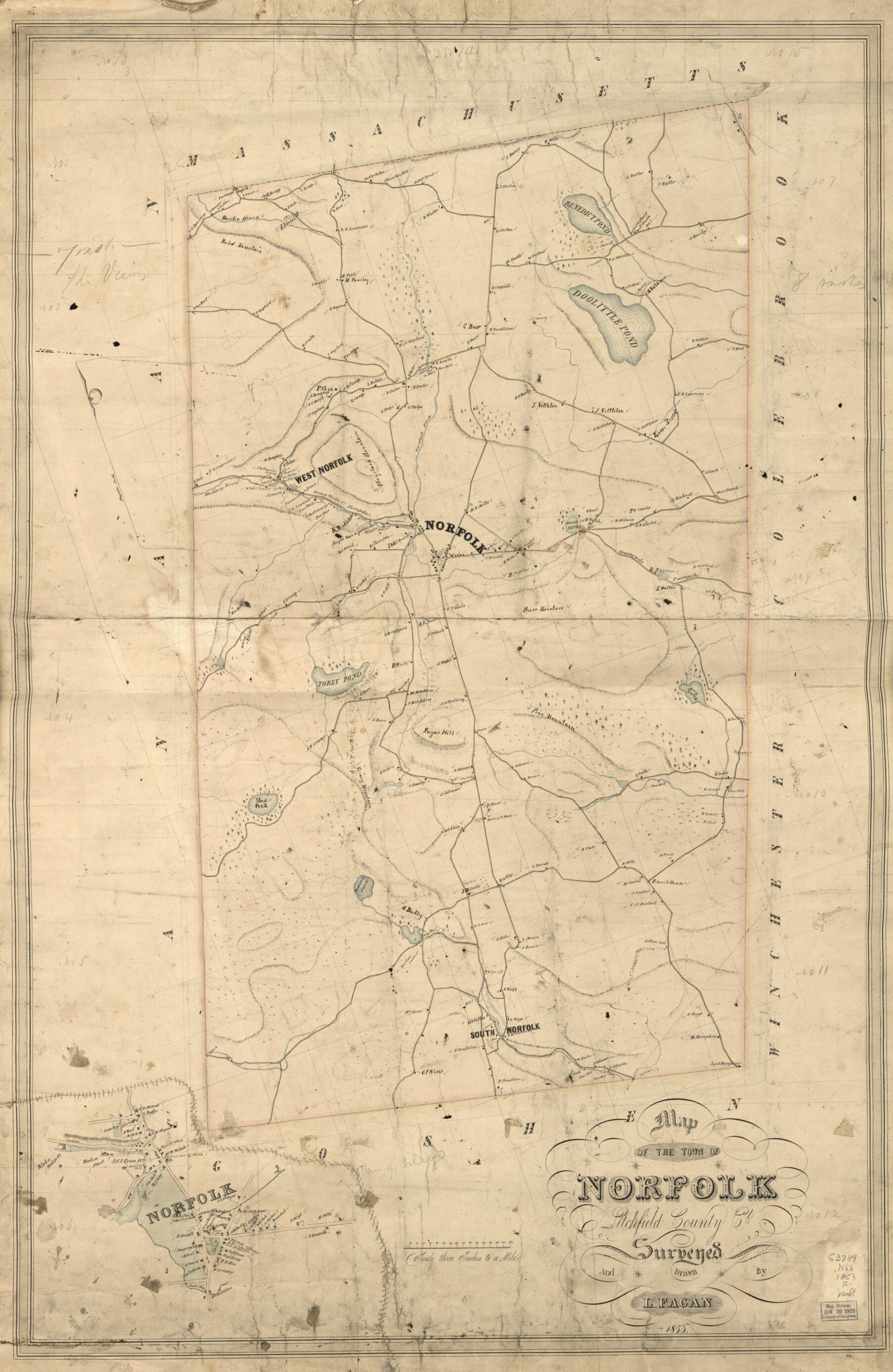 Map of the Town of Norfolk, Litchfield County, Connecticut in 1853 by Relic Map Company