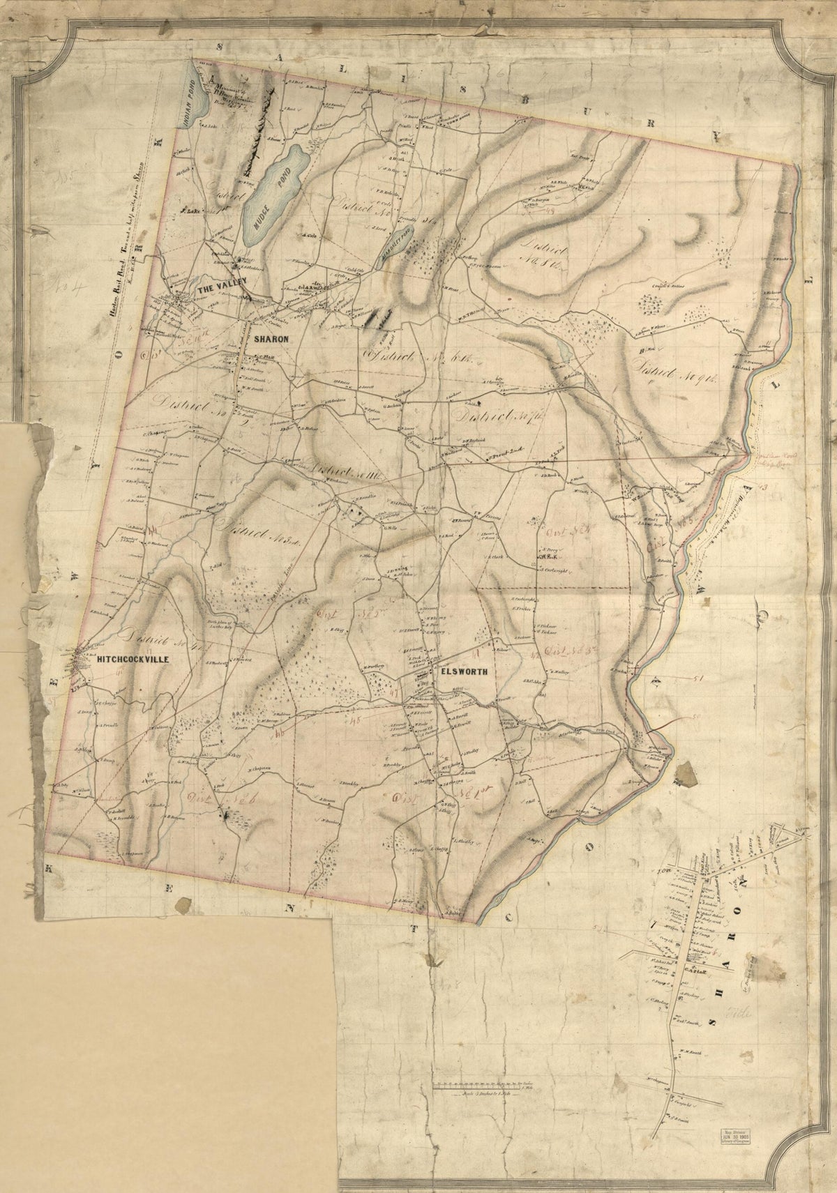 Map of the Town of Sharon, Litchfield County, Connecticut 1852 by Relic Map Company