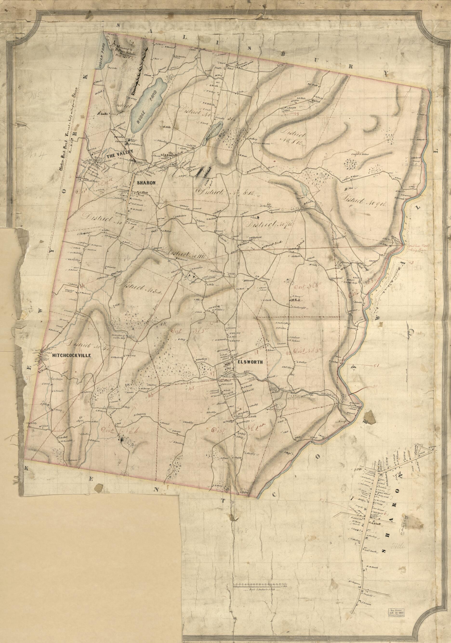 This old map of Map of the Town of Sharon, Litchfield County, Connecticut from 1852 was created by in 1852