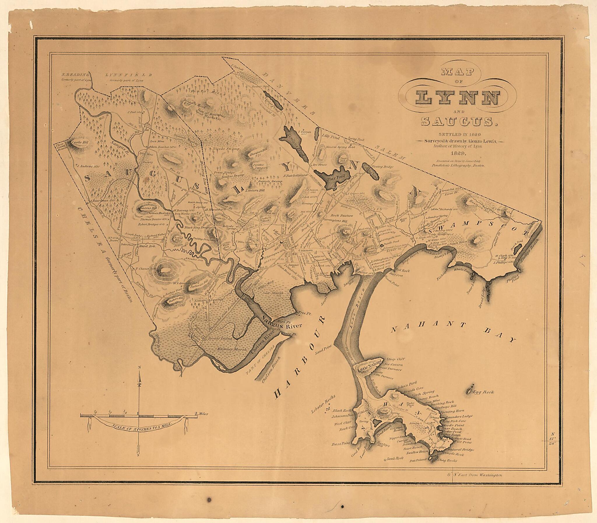This old map of Map of Lynn and Saugus : Settled In 1629 from 1829 was created by James Eddy, Alonzo Lewis, Pendleton&