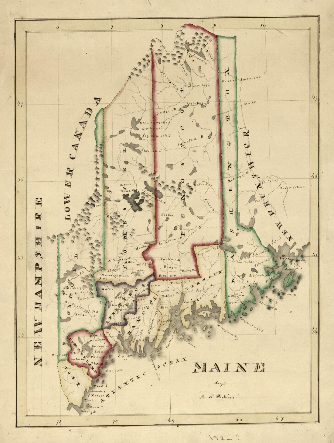This old map of Maine from 1820 was created by A. T. Perkins in 1820