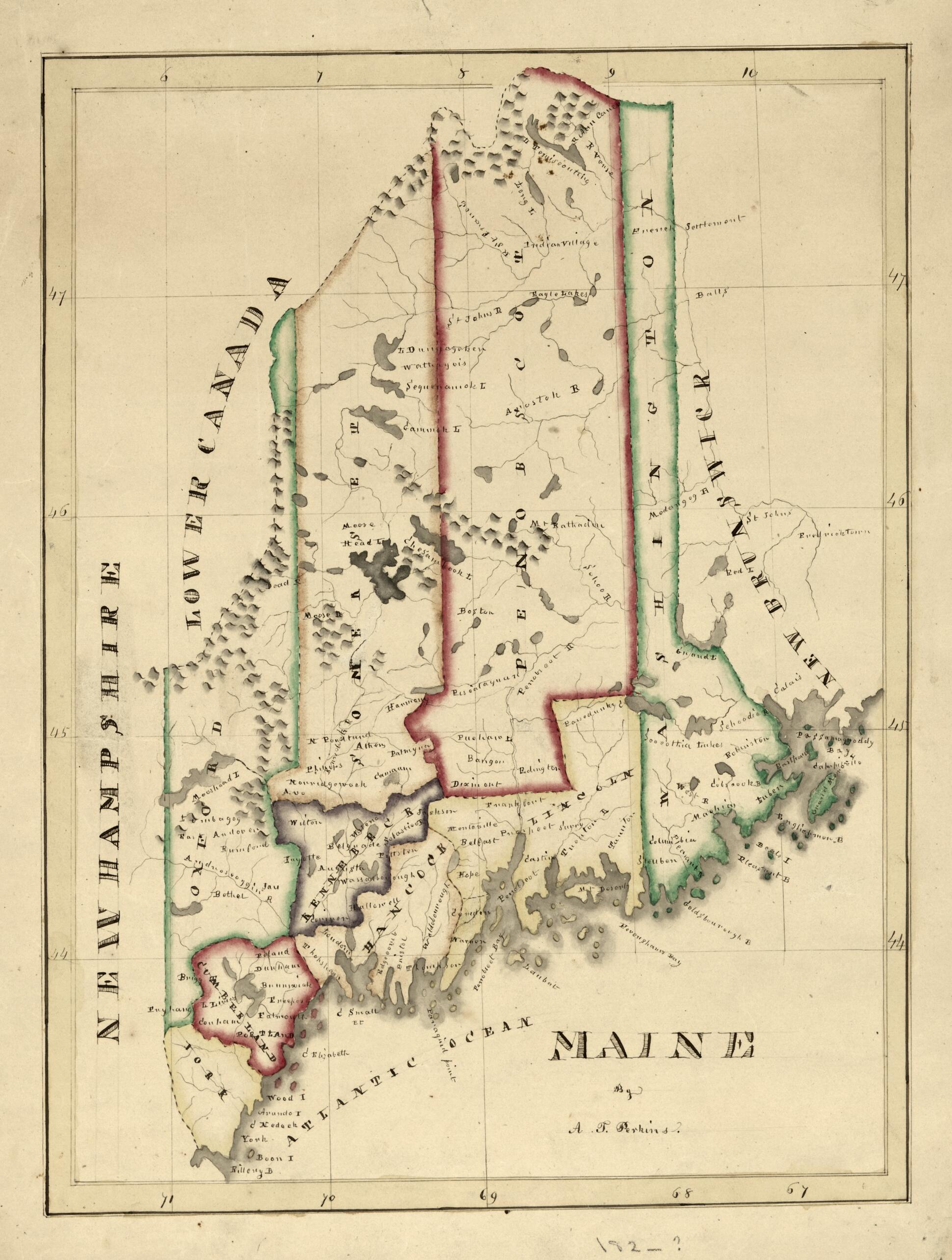 This old map of Maine from 1820 was created by A. T. Perkins in 1820