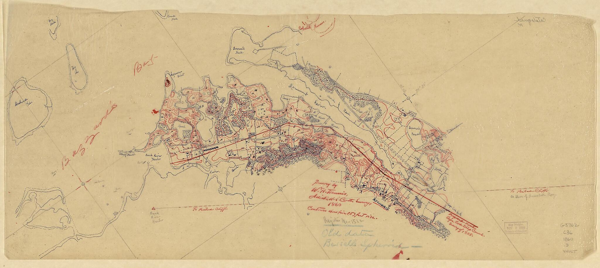 This old map of Planning Map for Proposed Cape Cod Ship Canal from 1860 was created by W. H. Dennis, United States Coast Survey in 1860