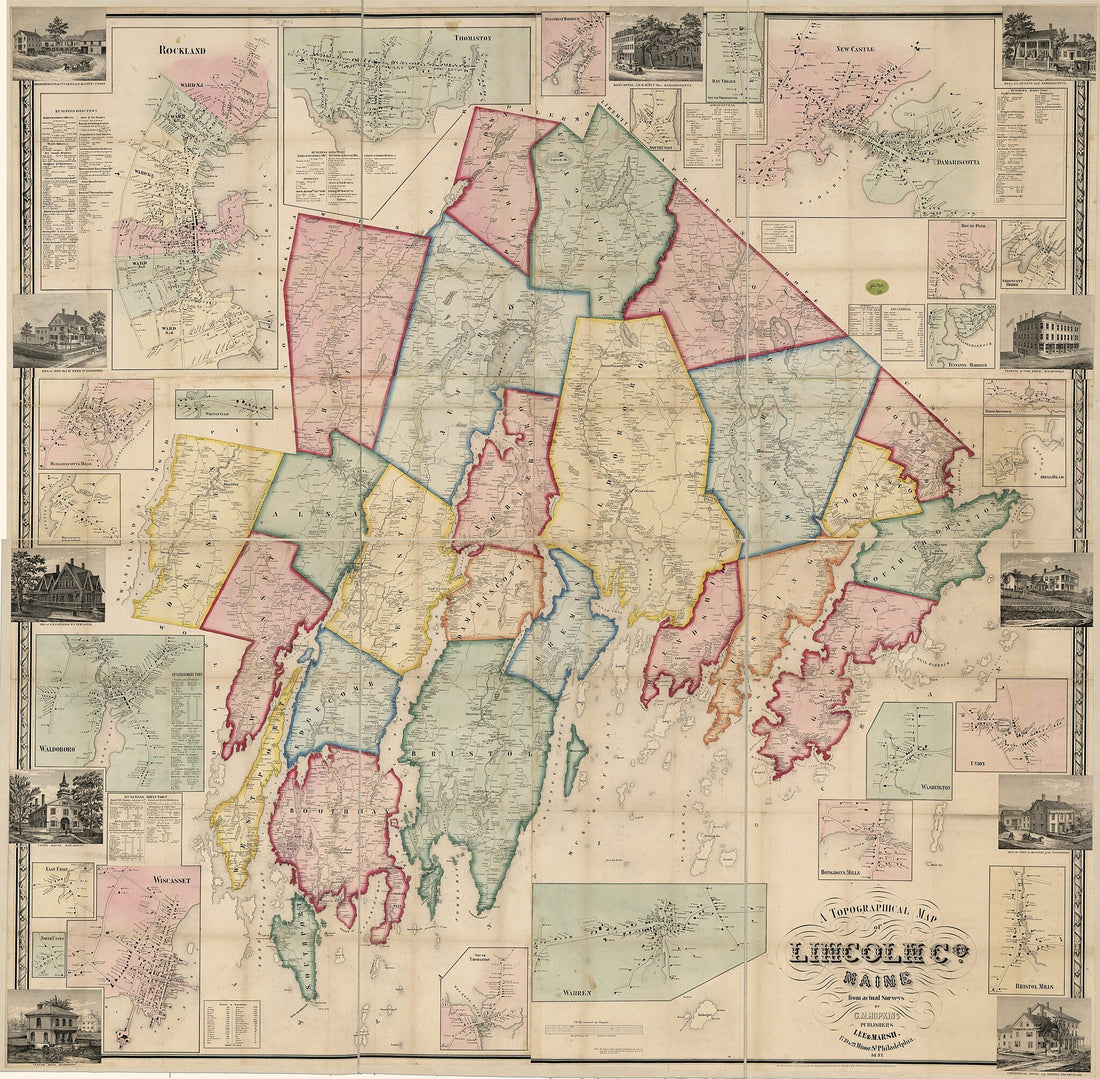 This old map of A Topographical Map of Lincoln County Maine : from Actual Surveys from 1857 was created by Griffith Morgan Hopkins, Robert Pearsall Smith in 1857