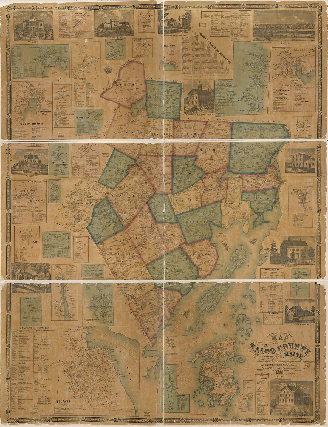 This old map of Map of Waldo County, Maine from 1859 was created by J. Chase, D. H. Davison, D. Kelsey, W. H. Rease in 1859
