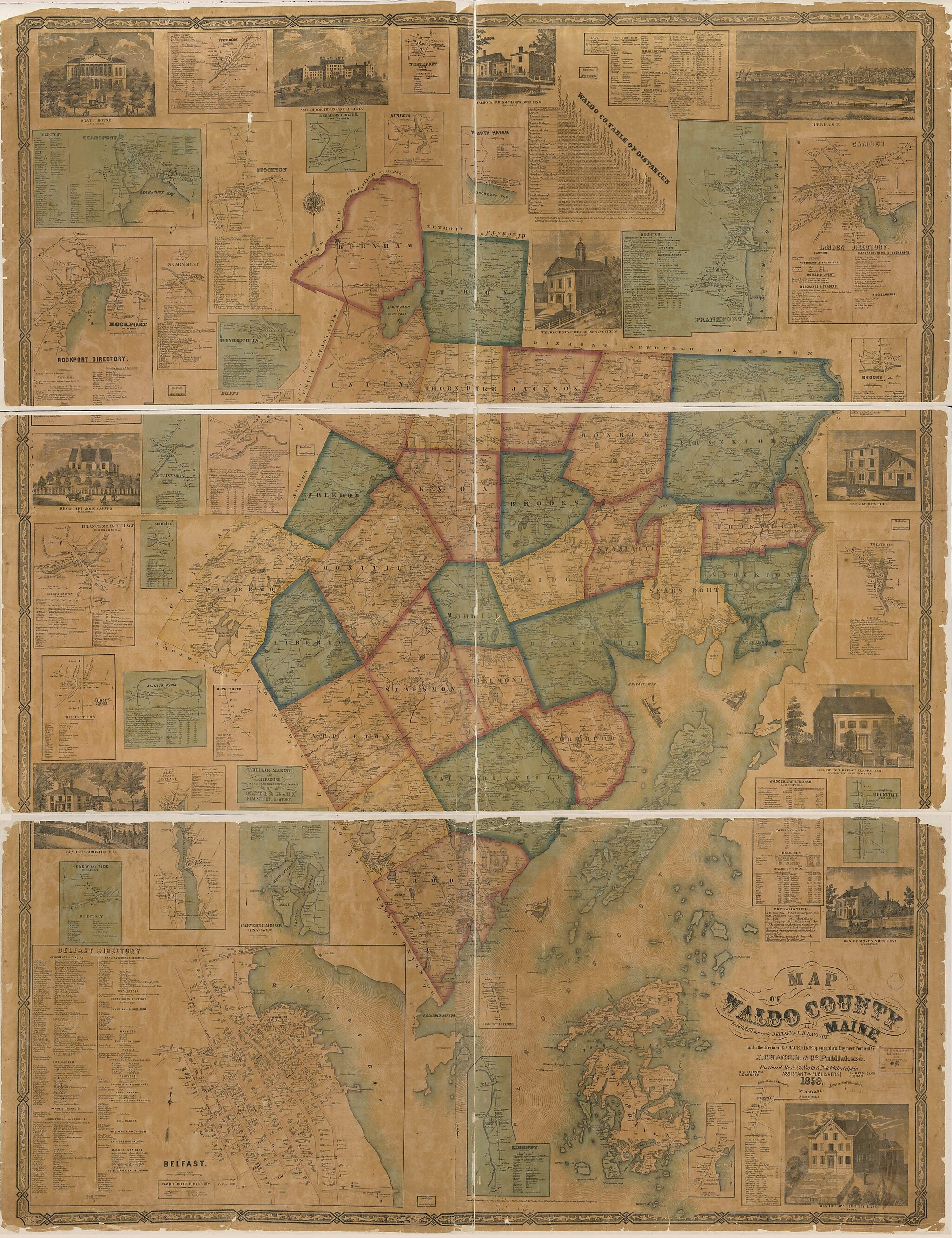 This old map of Map of Waldo County, Maine from 1859 was created by J. Chase, D. H. Davison, D. Kelsey, W. H. Rease in 1859