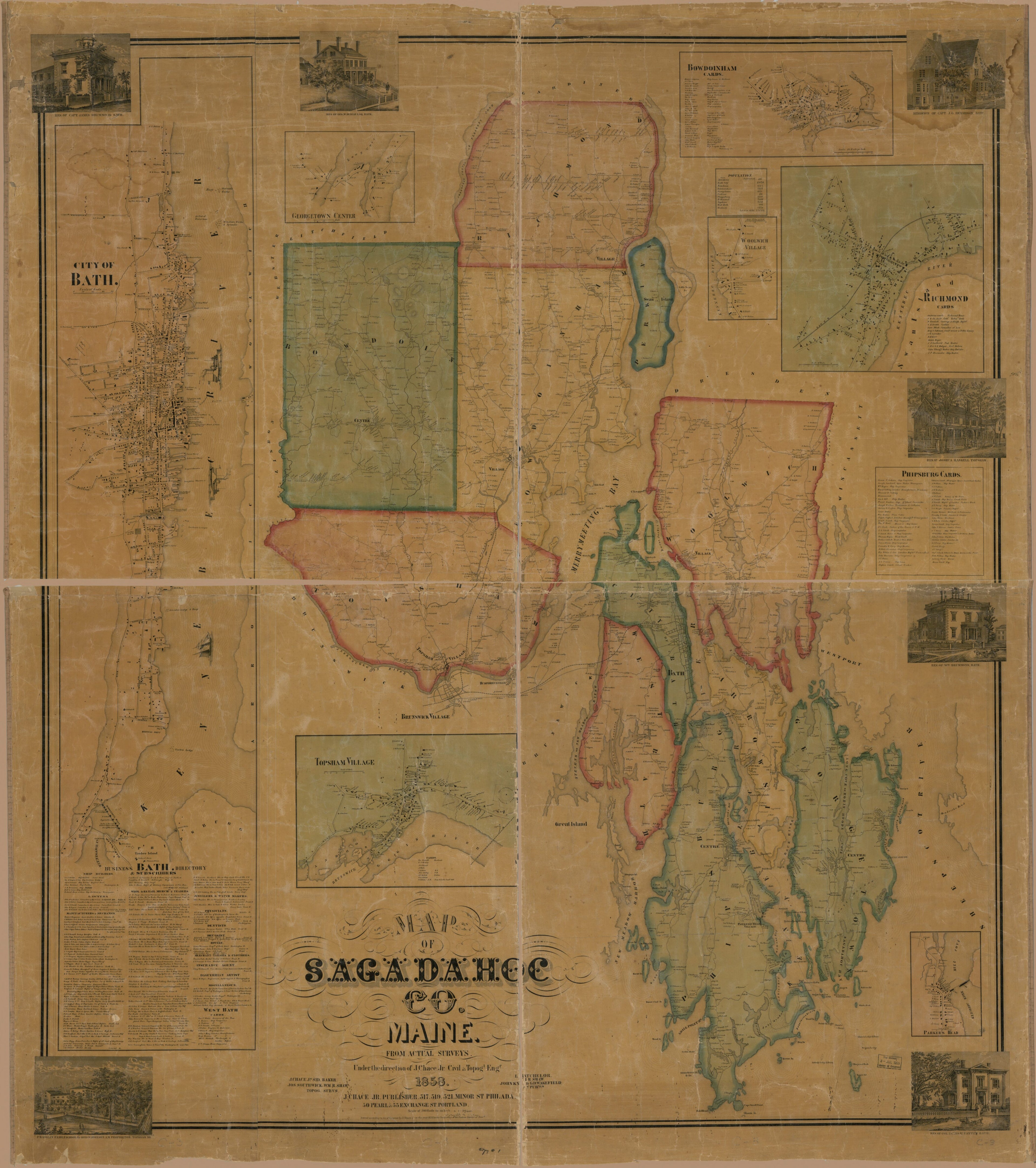 This old map of Map of Sagadahoc Co., Maine : from Actual Surveys from 1858 was created by J. Chase in 1858