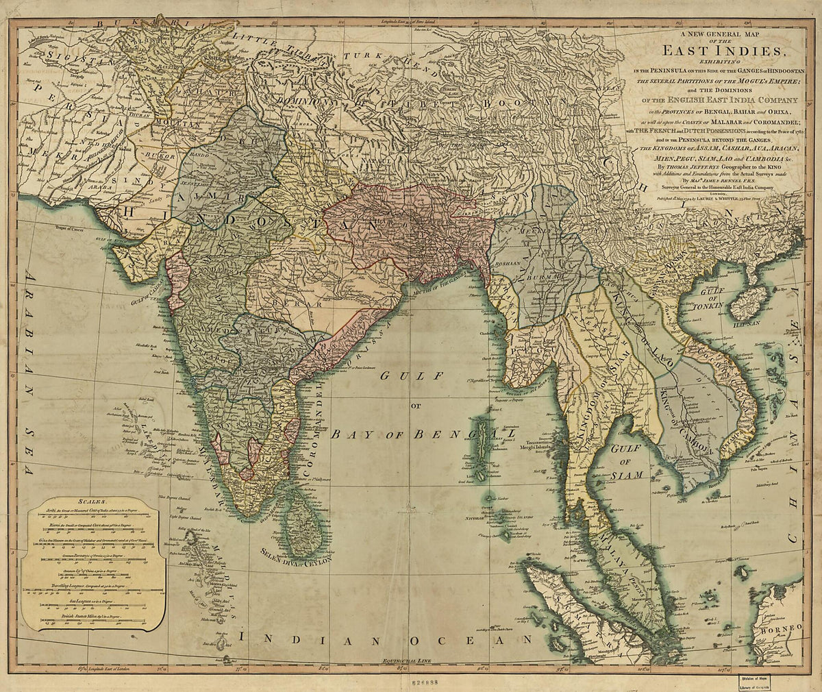 A New General Map of the East Indies : Exhibiting In the Peninsula On This Side of the Ganges, Or Hindoostan, the Several Partitions of the Mogul&