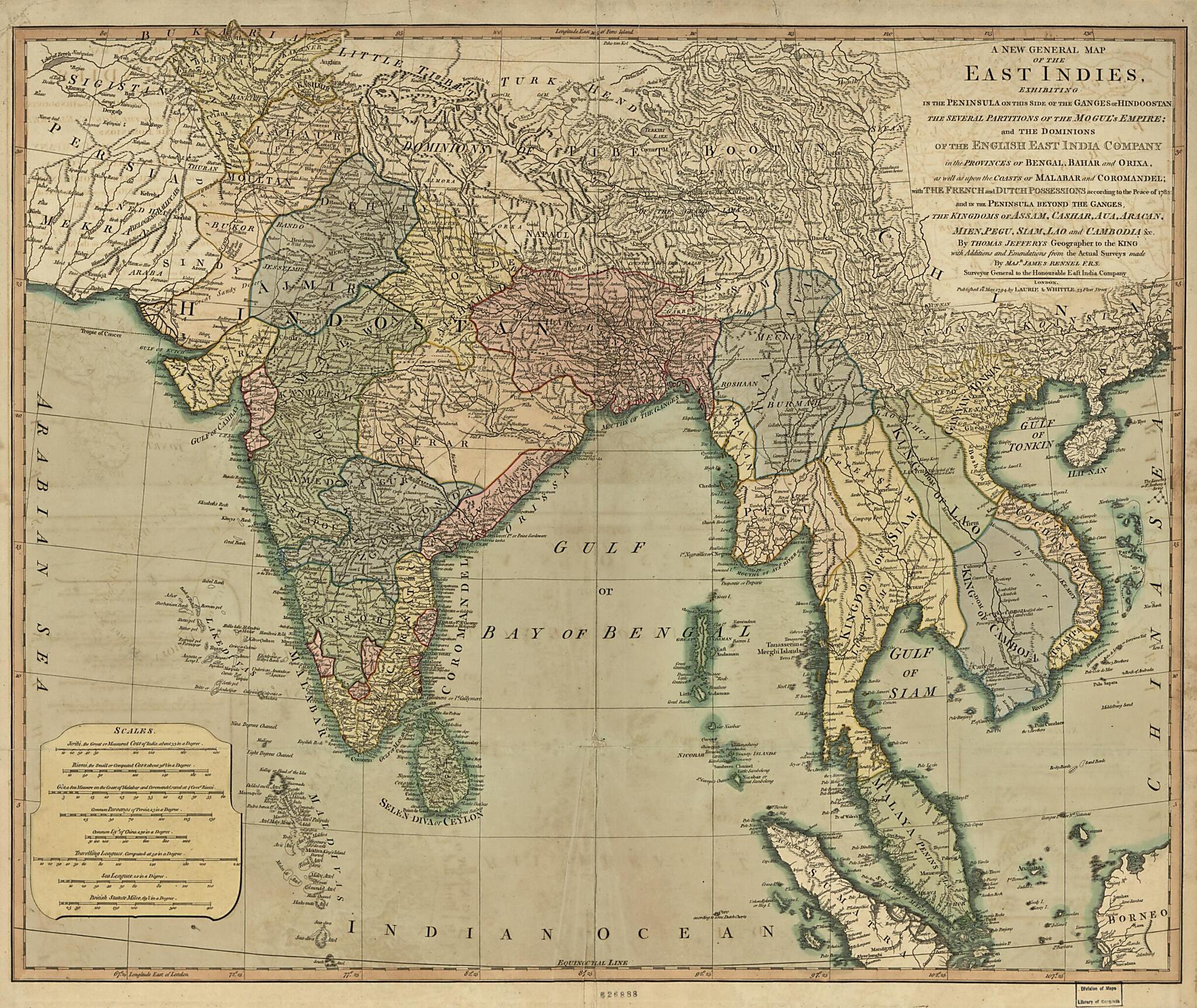 This old map of A New General Map of the East Indies : Exhibiting In the Peninsula On This Side of the Ganges, Or Hindoostan, the Several Partitions of the Mogul&