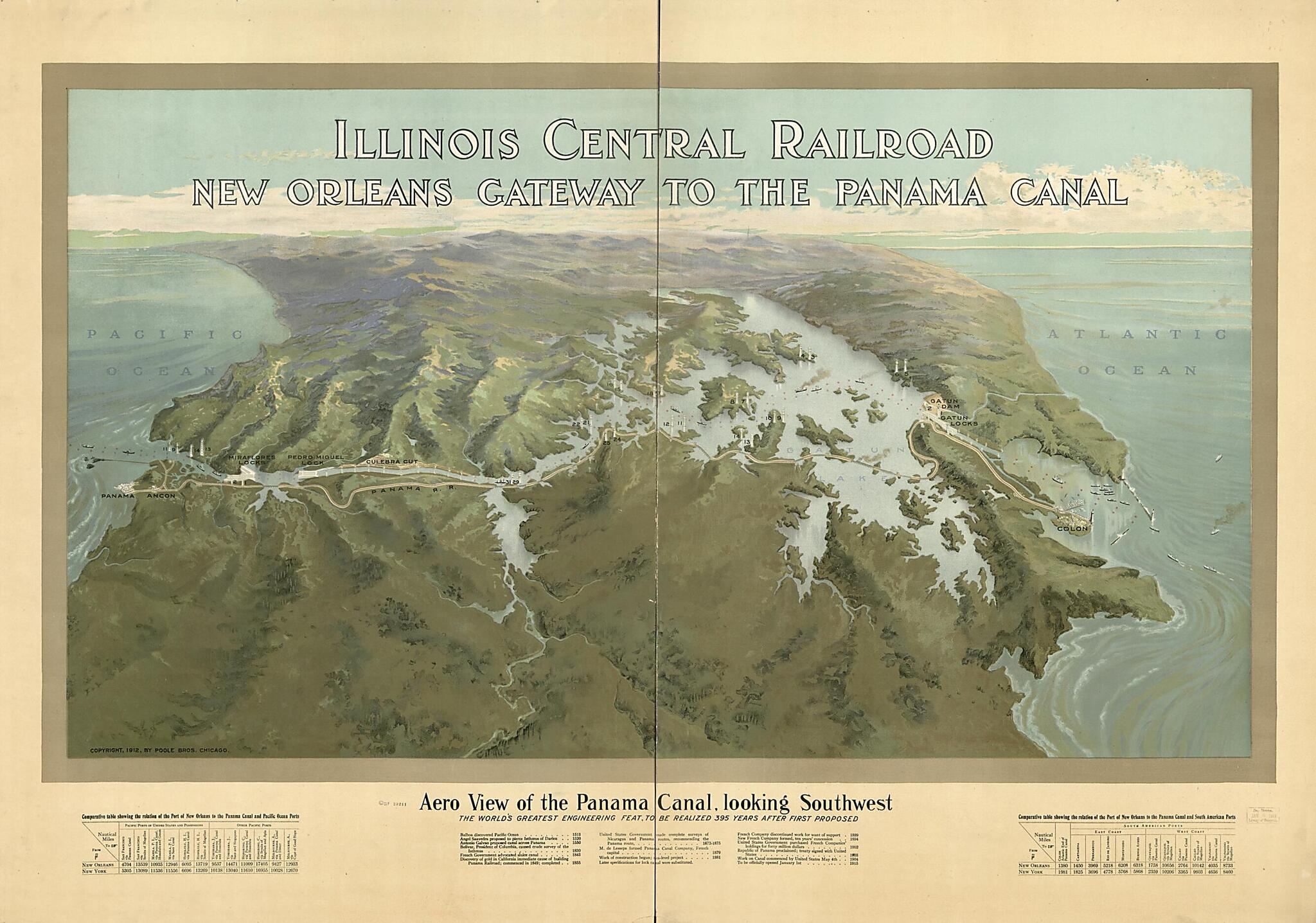 This old map of Aero View of the Panama Canal, Looking Southwest, the World&