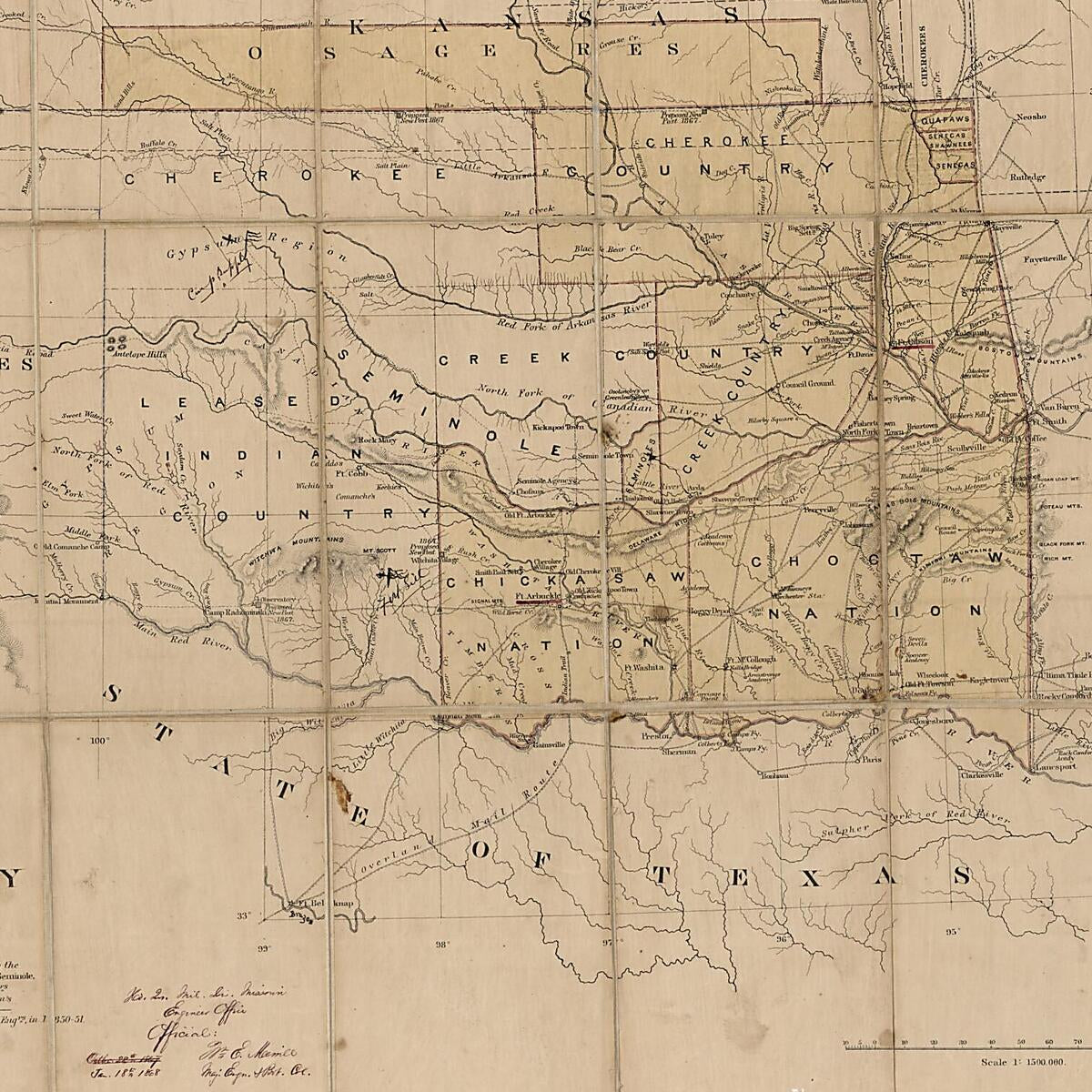 This old map of Indian Territory, With Part of the Adjoining State of Kansas, &c from 1866 was created by  United States. Army. Corps of Topographical Engineers in 1866