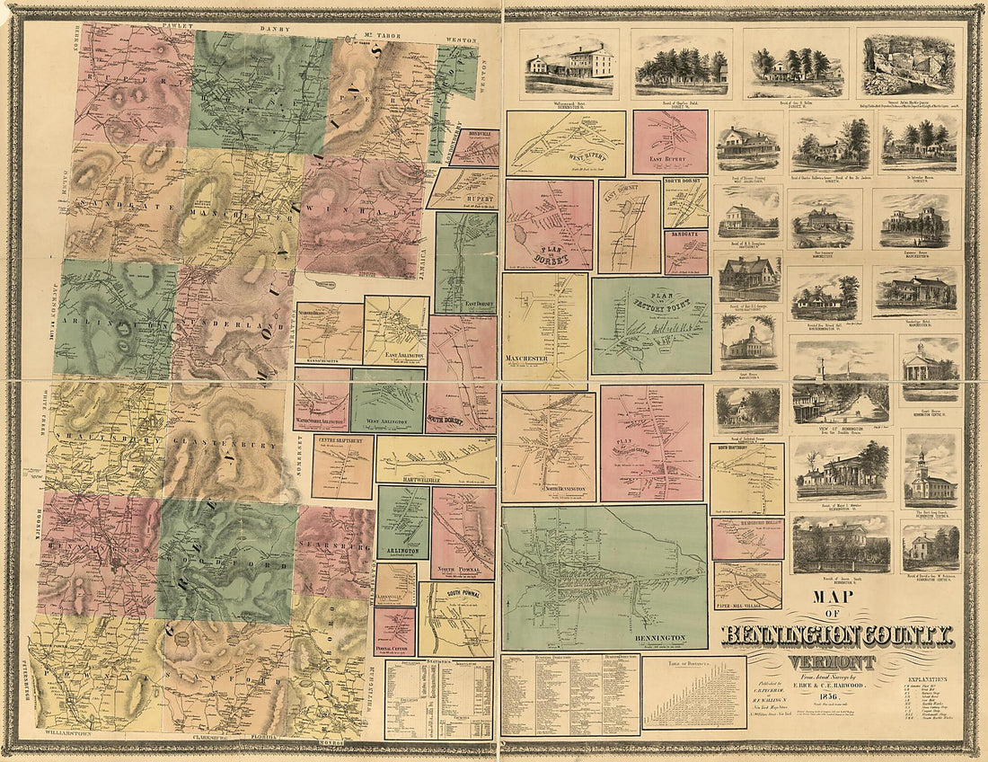 This old map of Map of Bennington County, Vermont from 1856 was created by C. E. Harwood, E. Rice in 1856