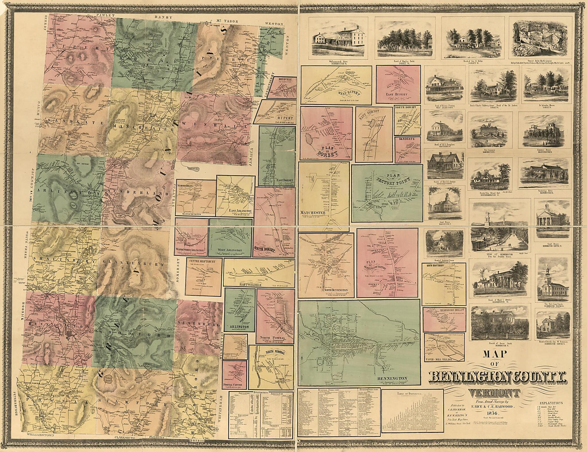 This old map of Map of Bennington County, Vermont from 1856 was created by C. E. Harwood, E. Rice in 1856
