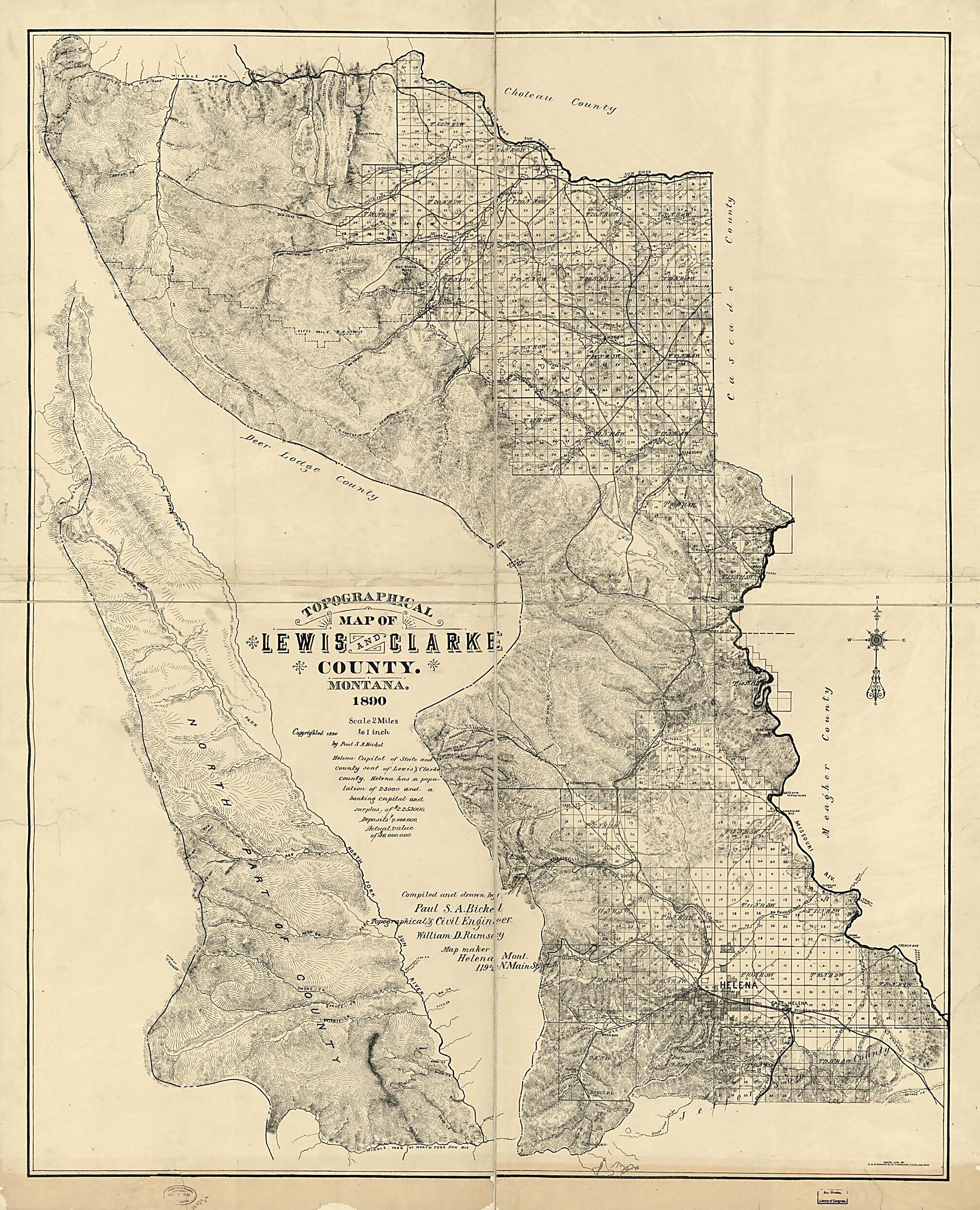 This old map of Topographical Map of Lewis and Clarke County, Montana, from 1890 was created by Paul S. A. Bickel, William D. Rumsey in 1890