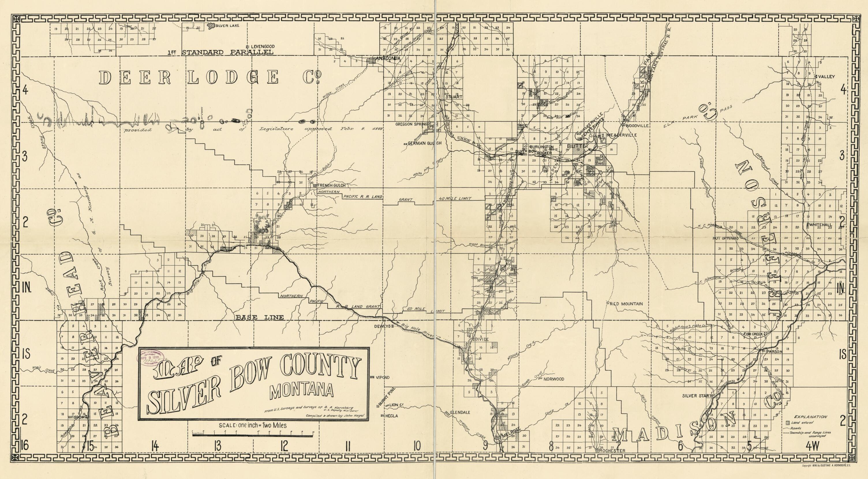 This old map of Map of Silver Bow County, Montana from 1890 was created by John Hagel in 1890