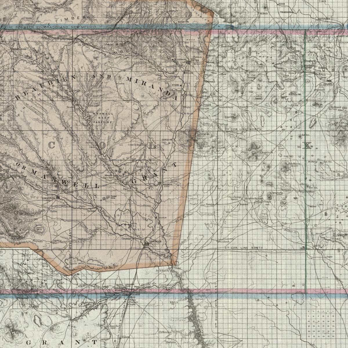 This old map of Sectional Map of Colfax and Mora Counties, New Mexico from 1889 was created by Edward Rollandet in 1889