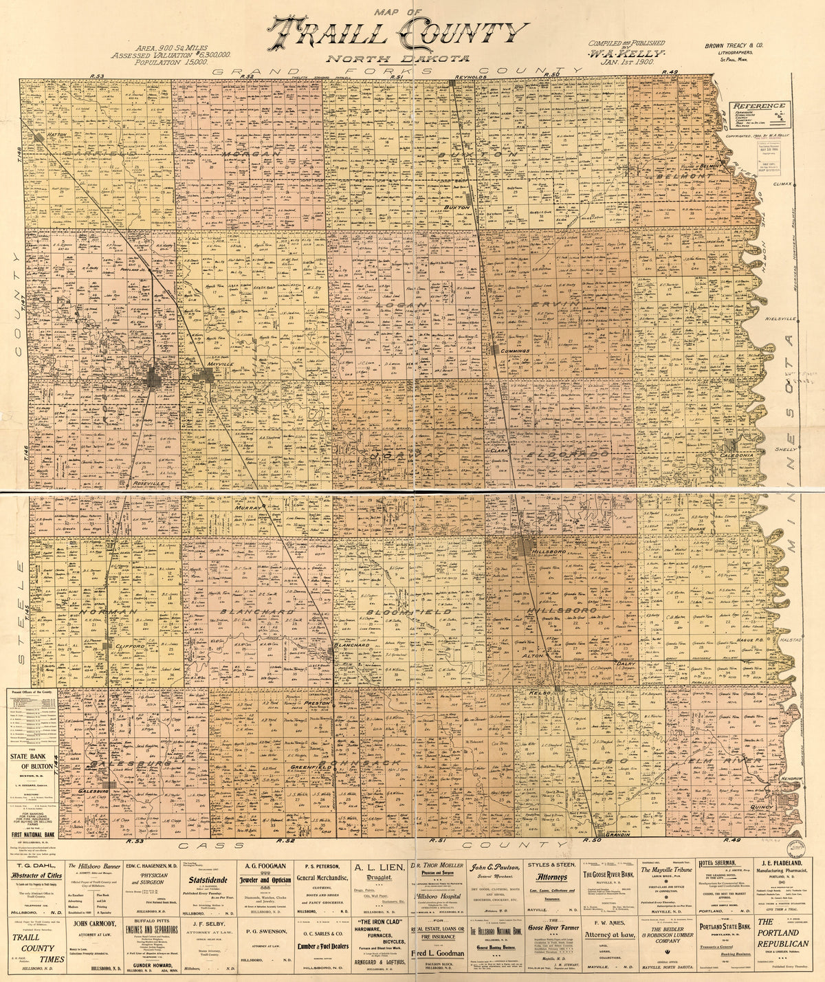 Map of Traill County, North Dakota in 1900 by Relic Map Company