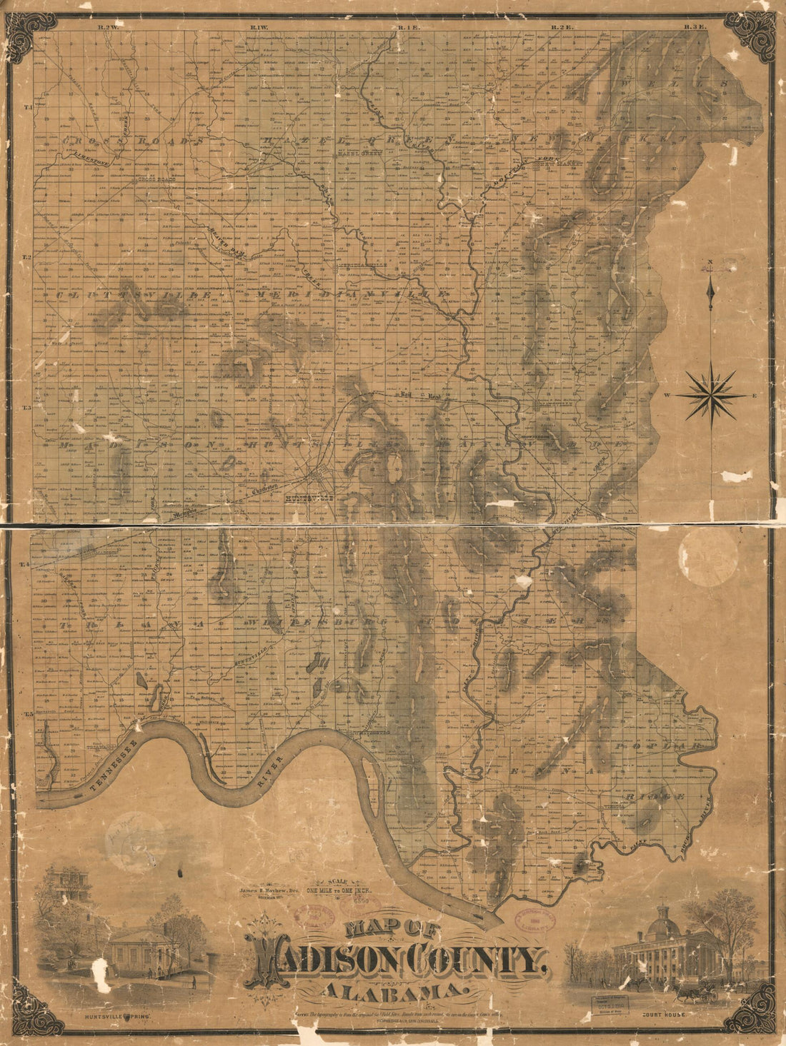 This old map of Map of Madison County, Alabama from 1875 was created by James H. Mayhew, Strobridge & Co. Lith in 1875