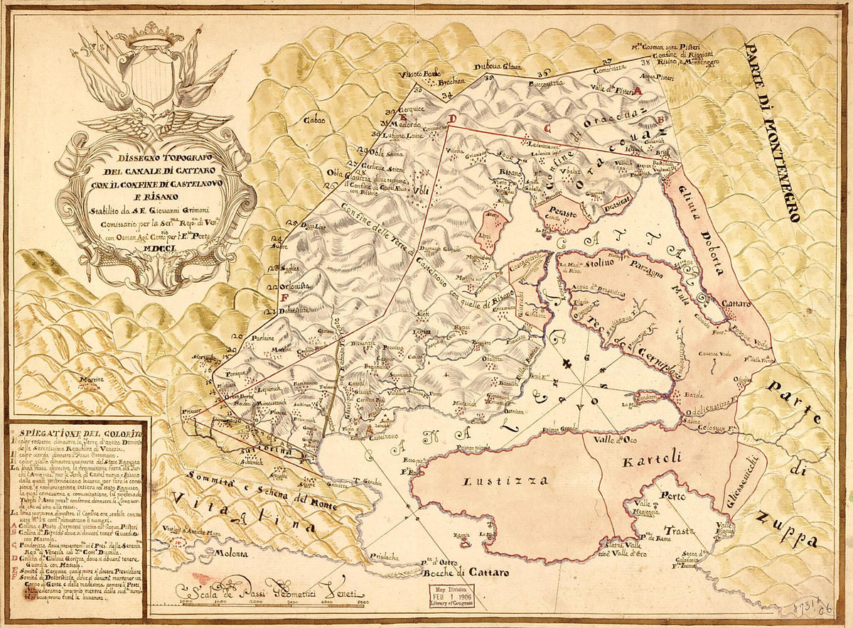 Dissegno Topografo Del Canale Di Cattaro Con Il Confine De Castelnovo E Risano 1701 by Relic Map Company