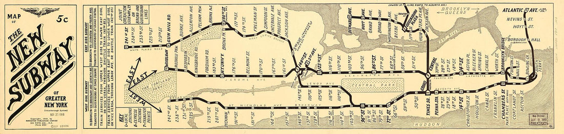 This old map of Map of the New Subway of Greater New York : (Interborrow System) from 1918 was created by Manhattan Publishing Company in 1918