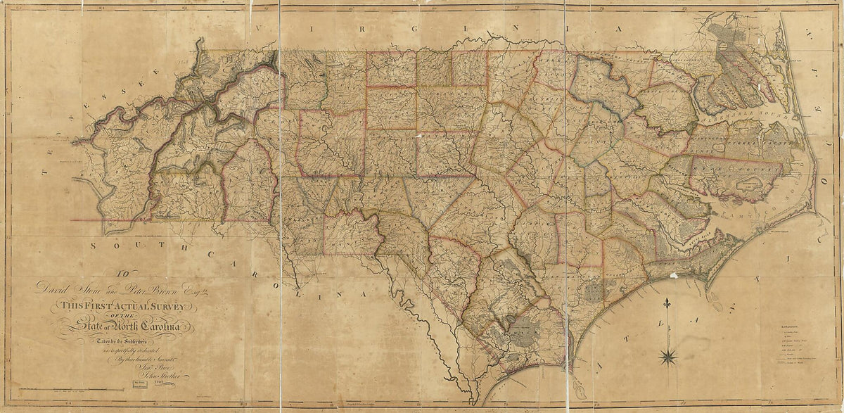 To David Stone and Peter Brown, Esq. : This First Actual Survey of the State of North Carolina Taken by the Subscribers Is Respectfully Dedicated (This First Actual Survey of the State of North Carolina Taken by the Subscribers Is Respectfully Dedicat... by Relic Map Company
