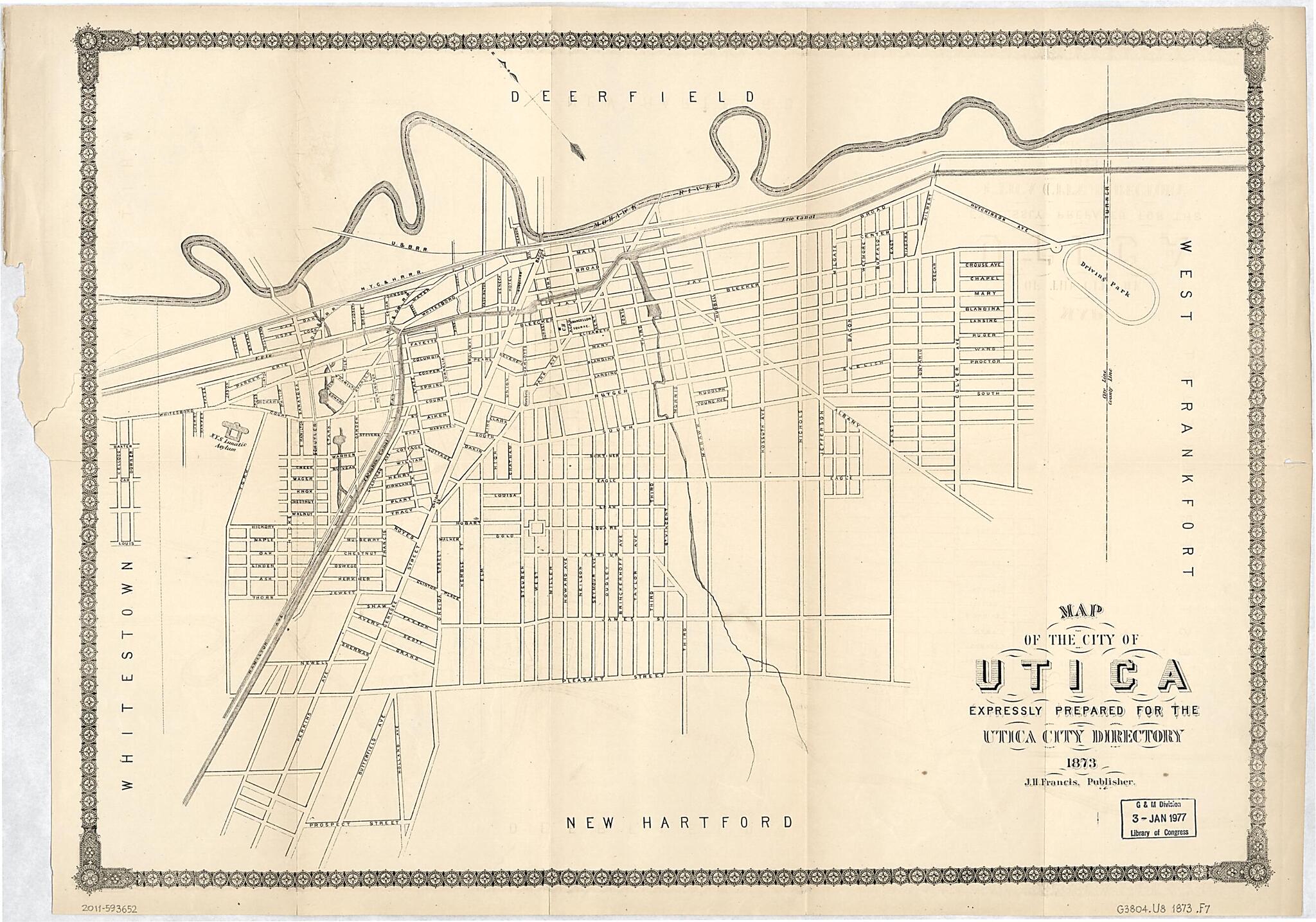 This old map of Map of the City of Utica from 1873 was created by Joseph H. Francis in 1873
