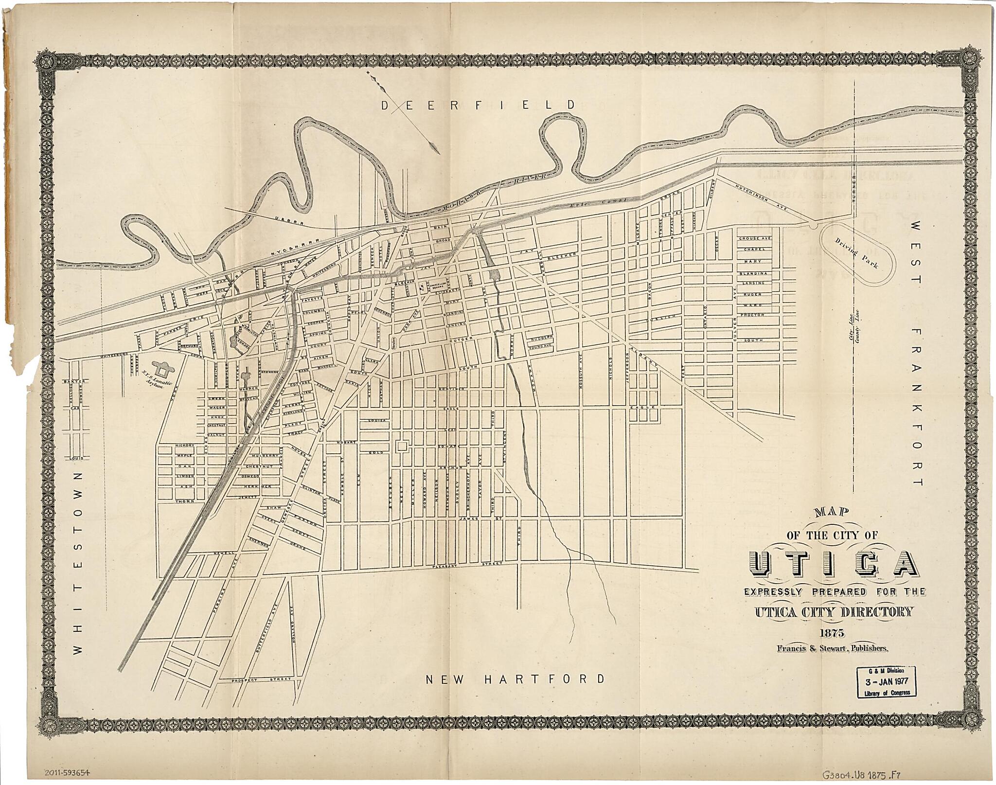 This old map of Map of the City of Utica from 1875 was created by Francis & Stewart in 1875