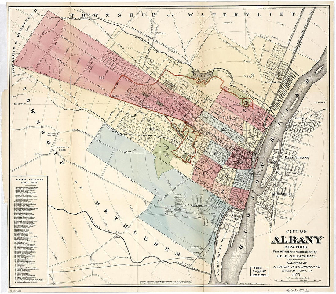This old map of City of Albany, New York from 1877 was created by Reuben H. Bingham, Davenport & Co Sampson in 1877