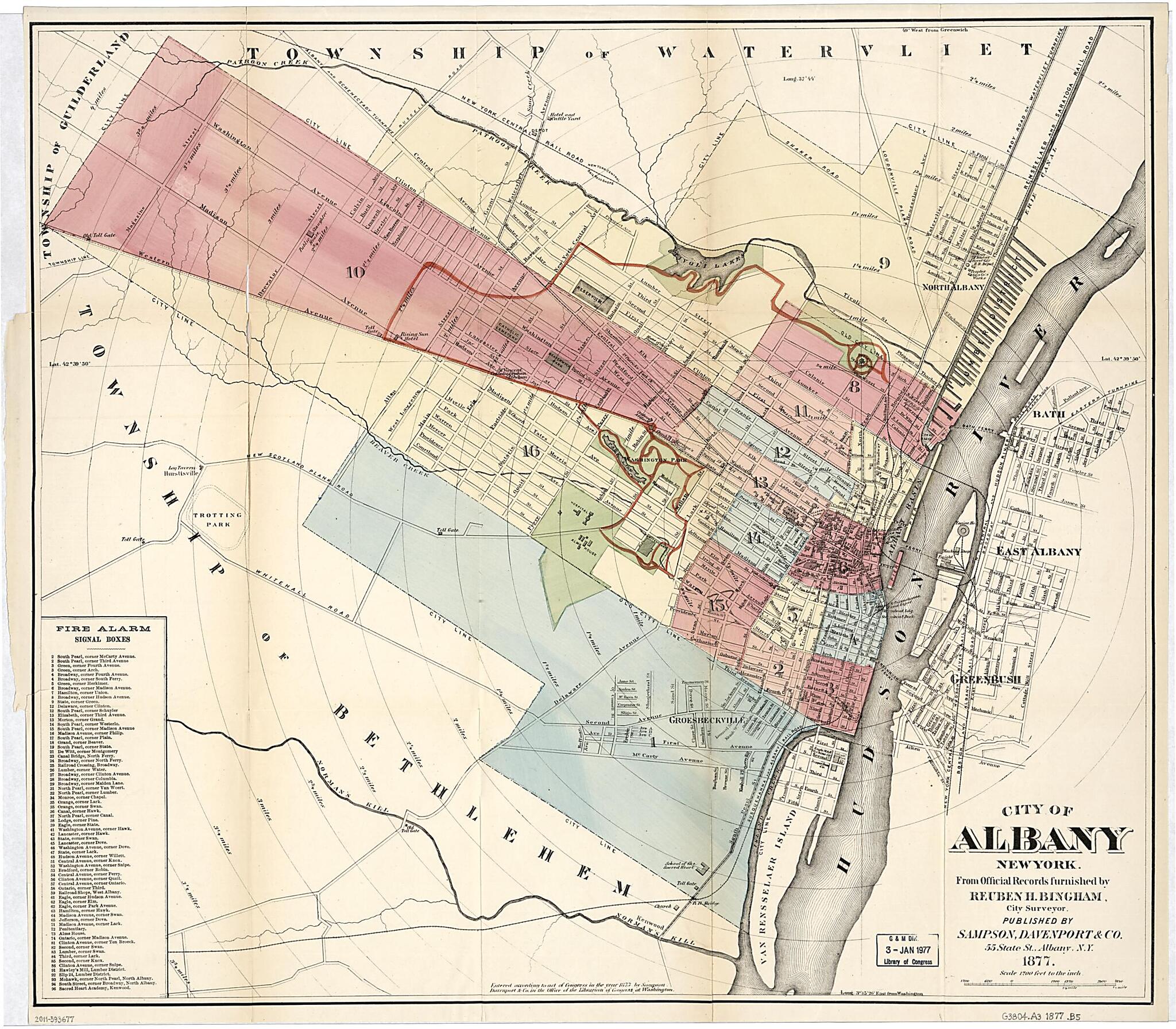 This old map of City of Albany, New York from 1877 was created by Reuben H. Bingham, Davenport & Co Sampson in 1877