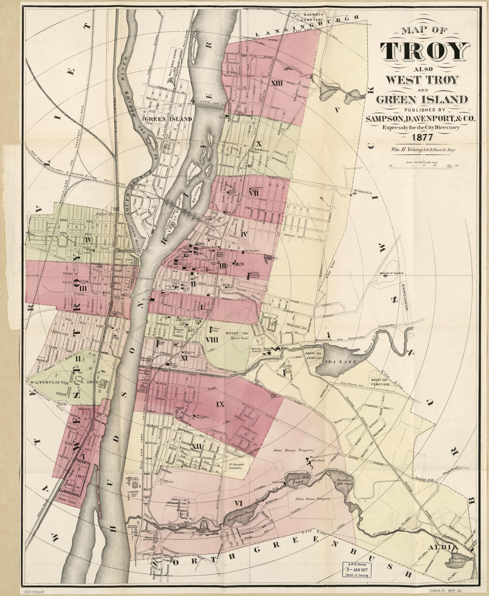 This old map of Map of Troy, Also West Troy, and Green Island from 1877 was created by Davenport & Co Sampson, William H. Young in 1877