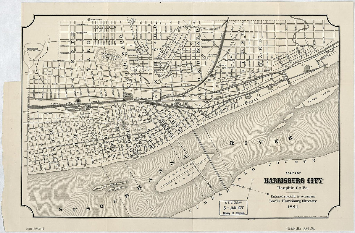 Map of Harrisburg City, Dauphin County Pennsylvania 1884 by Relic Map Company