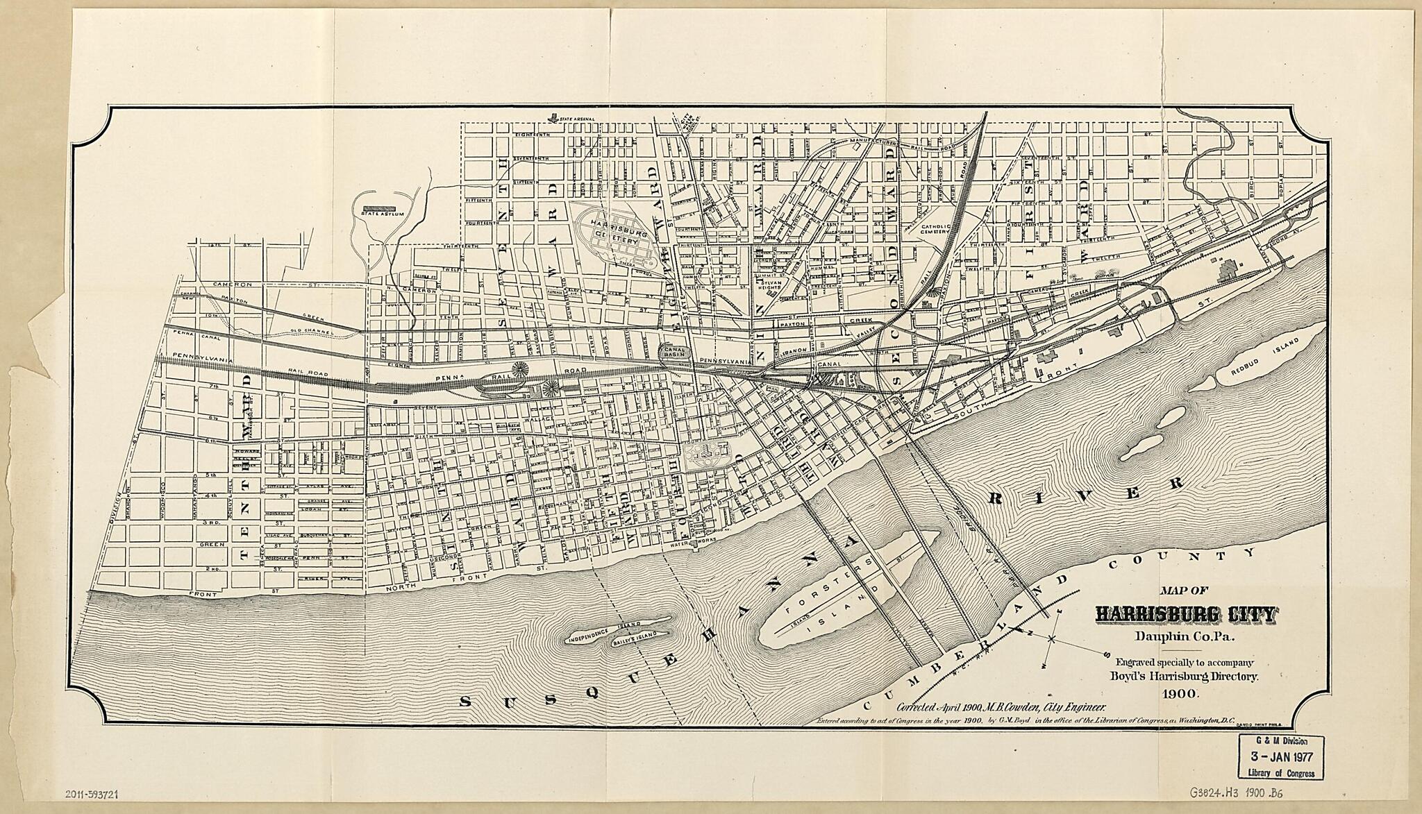 This old map of Map of Harrisburg City, Dauphin County Pennsylvania from 1900 was created by G. M. (Guy Mortimer) Boyd, M. B. Cowden, Harrisburg (Pa.). City Engineer in 1900