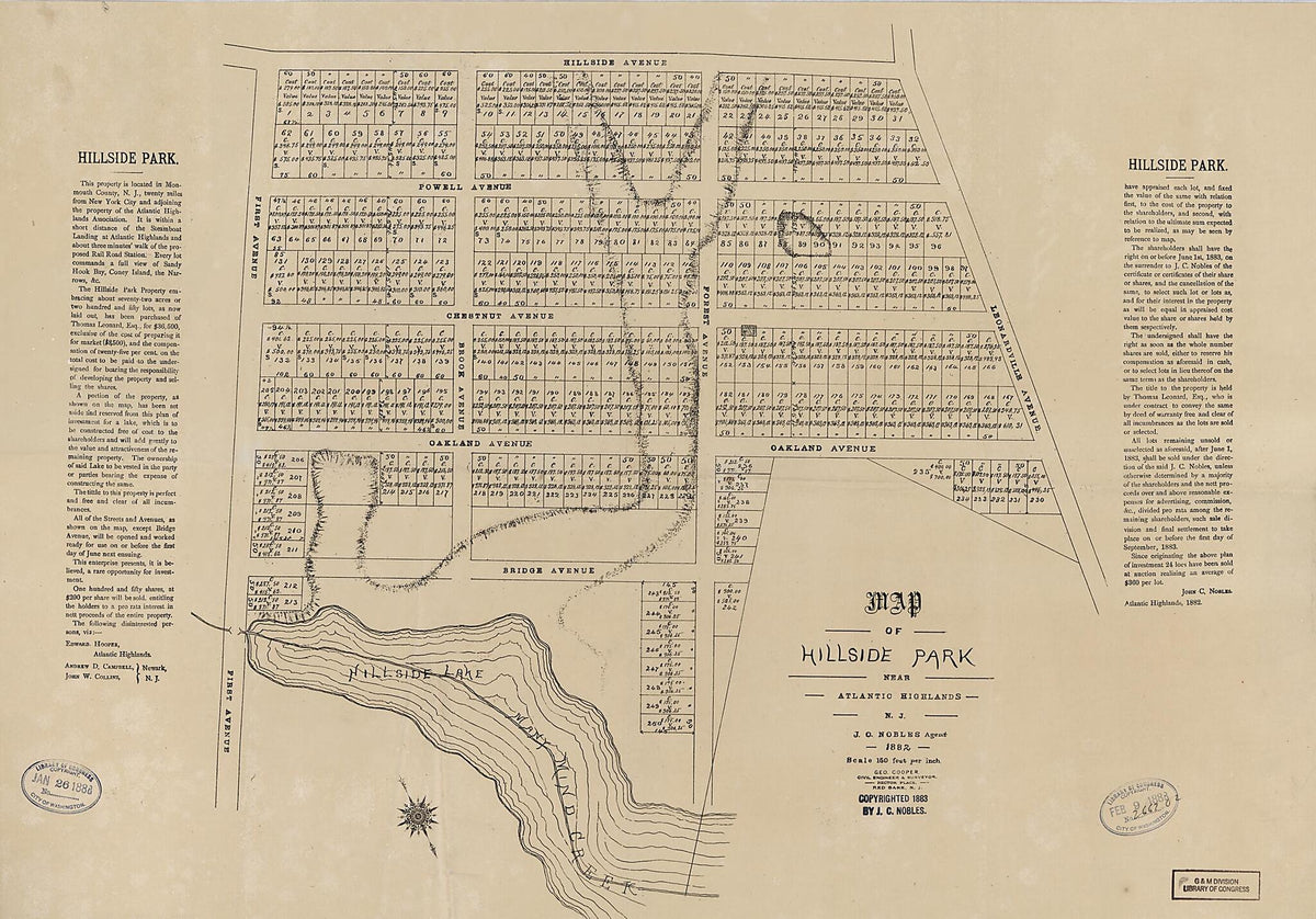 Map of Hillside Park Near Atlantic Highlands, New Jersey (Hillside Park) 1882 by Relic Map Company