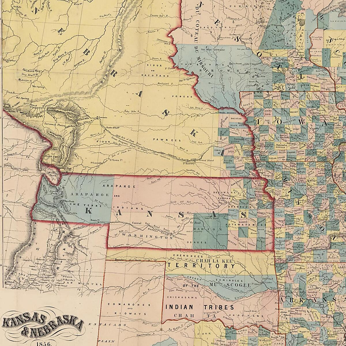This old map of Kansas & Nebraska. (Kansas and Nebraska) from 1856 was created by Millard Fillmore,  Morse & Gaston in 1856