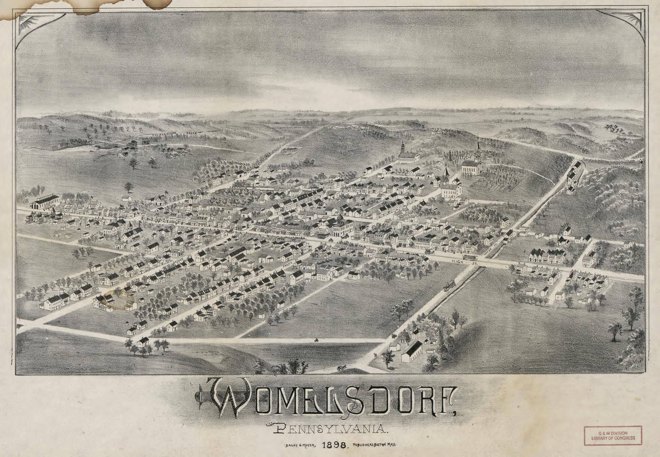 This old map of Womelsdorf, Pennsylvania from 1898 was created by Bailey & Moyer in 1898