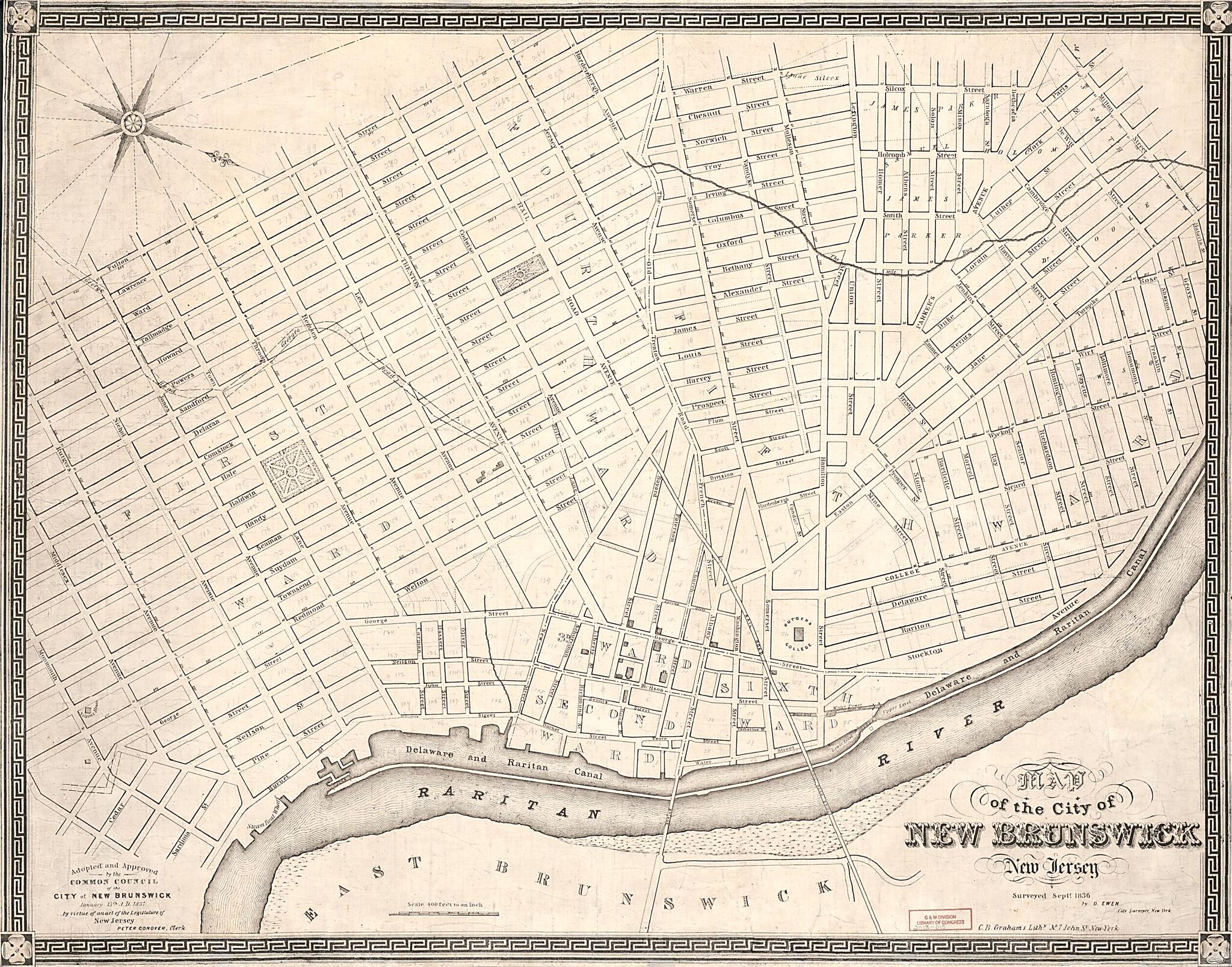This old map of Map of the City of New Brunswick, New Jersey from 1836 was created by C.B. Graham&