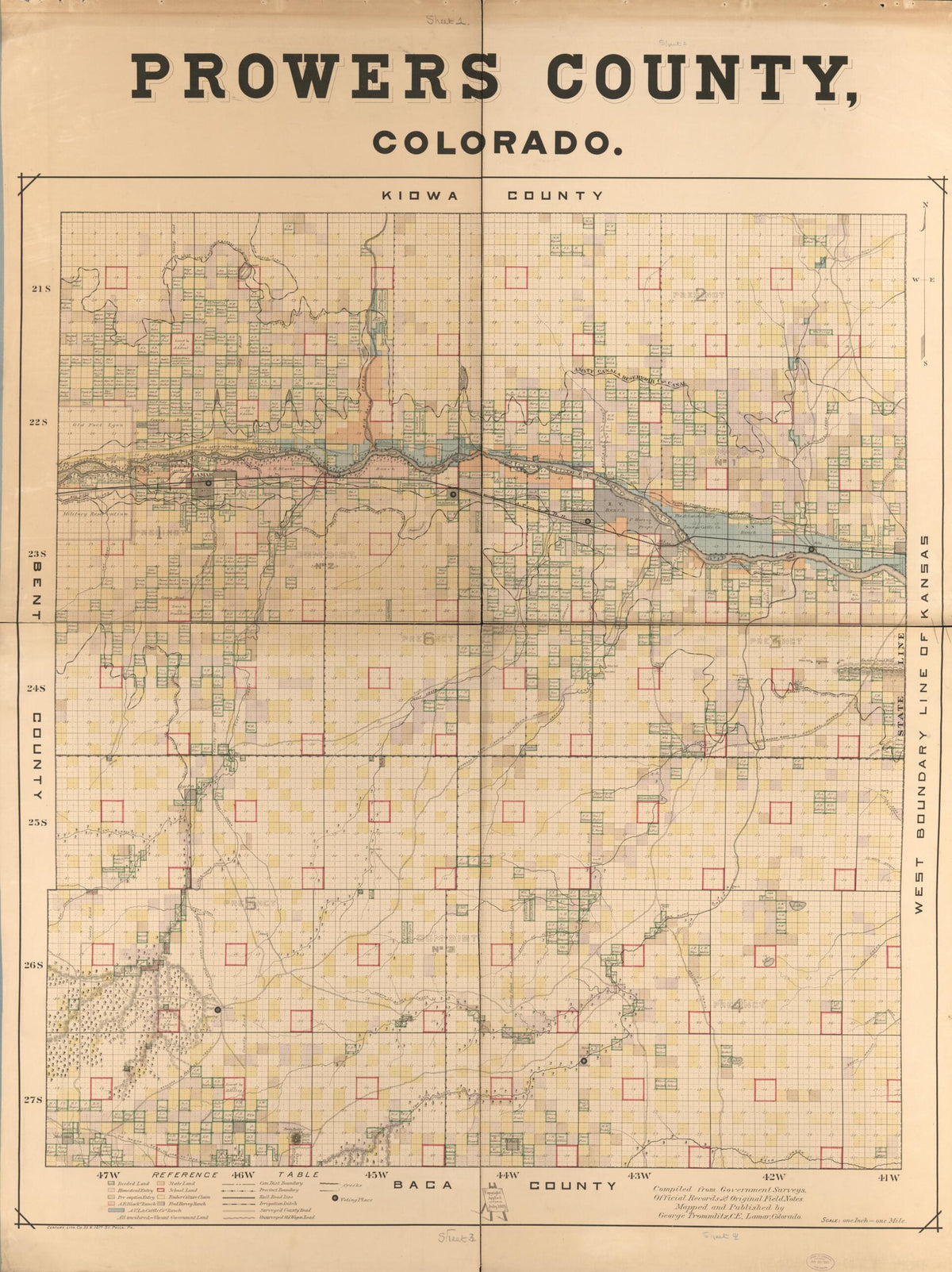 Prowers County, Colorado in 1889 by Relic Map Company