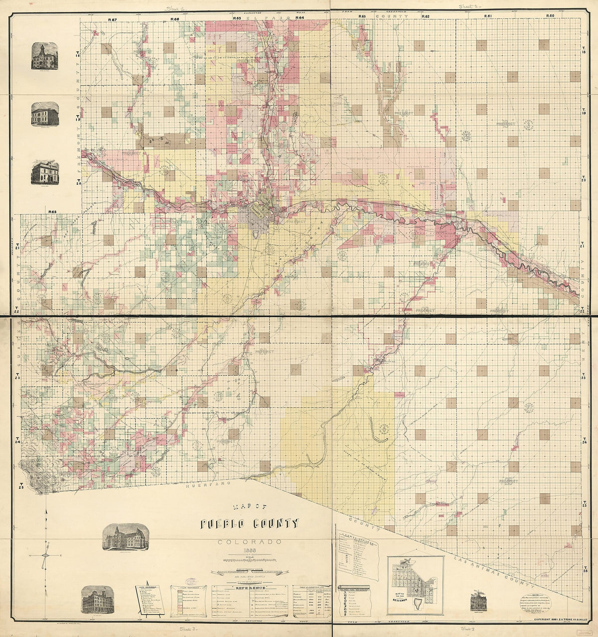 Map of Pueblo County, Colorado 1888 by Relic Map Company